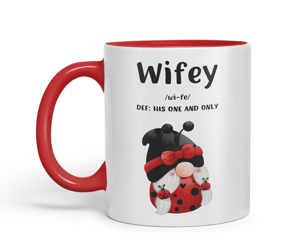 Vixar Wifey Definition Gnome Couple Mug – Coloured Ceramic Mug Cup Gift, 11oz (Black)