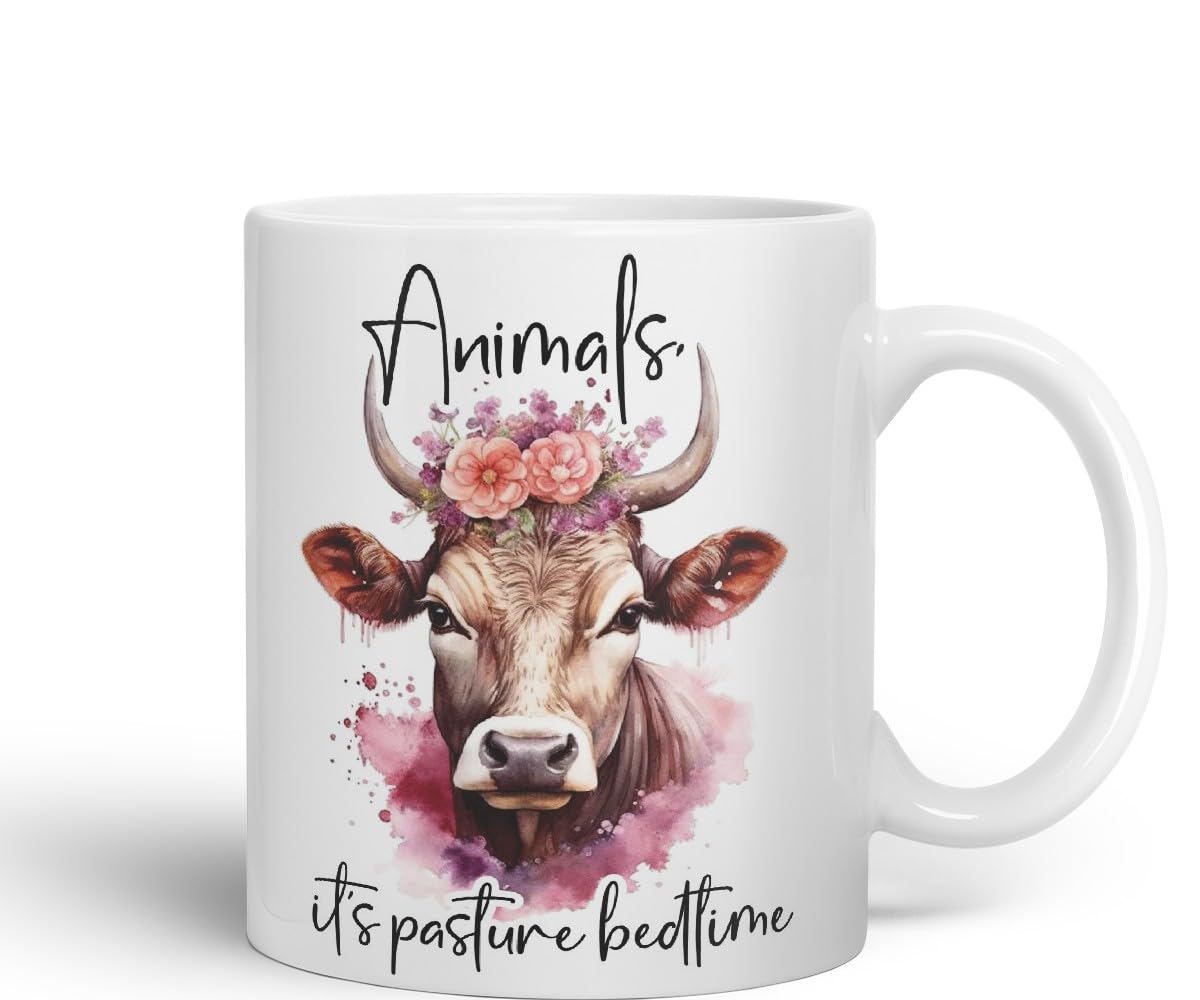 Vixar Animals It’s Pasture Bedtime – Coloured Ceramic Mug Cup Gift, 11oz (Black)