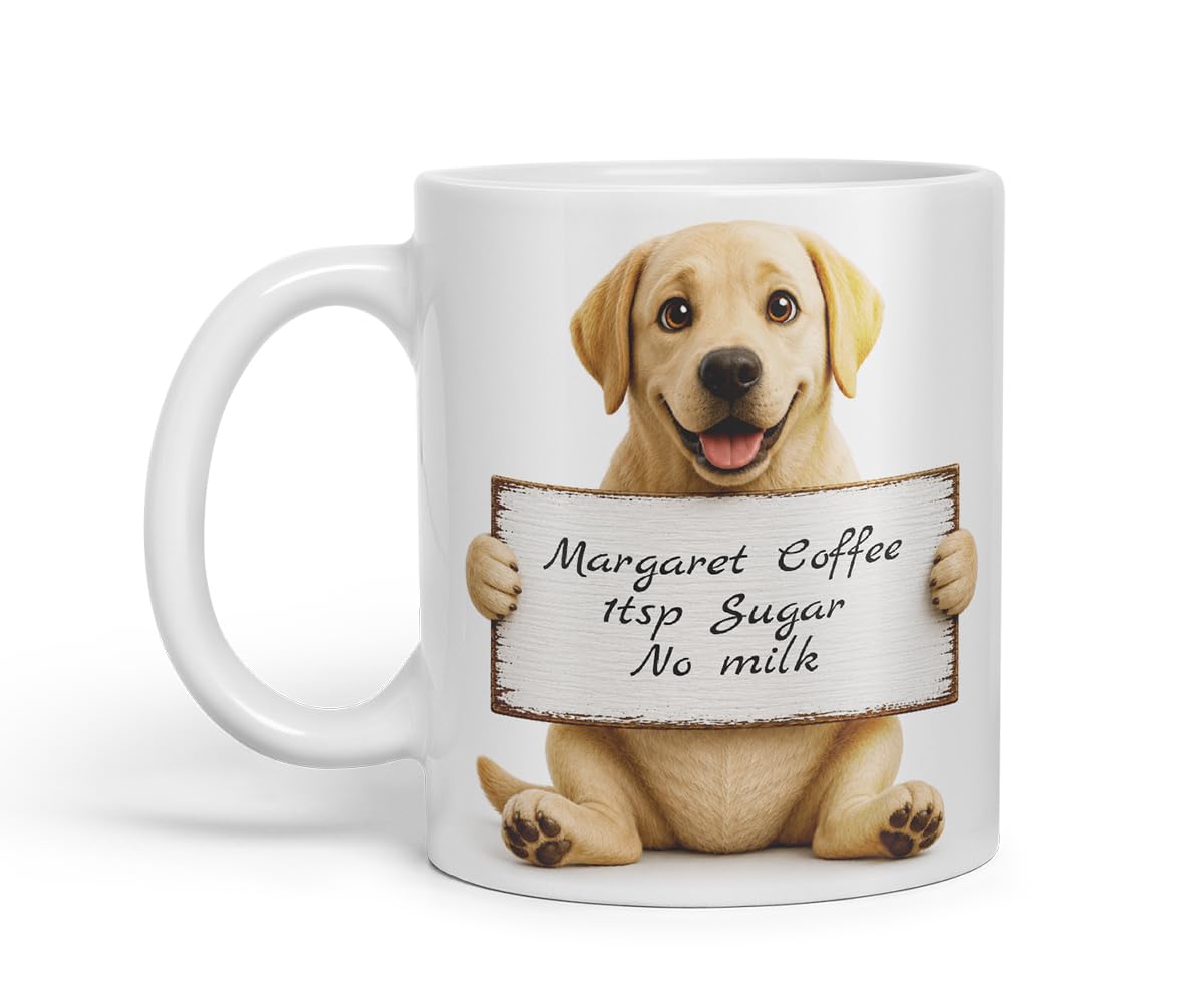 Vixar Personalised Labrador Mug with Name or Custom Message – Cute Animal Coloured Ceramic Mug Cup Gift, 11oz (Black)