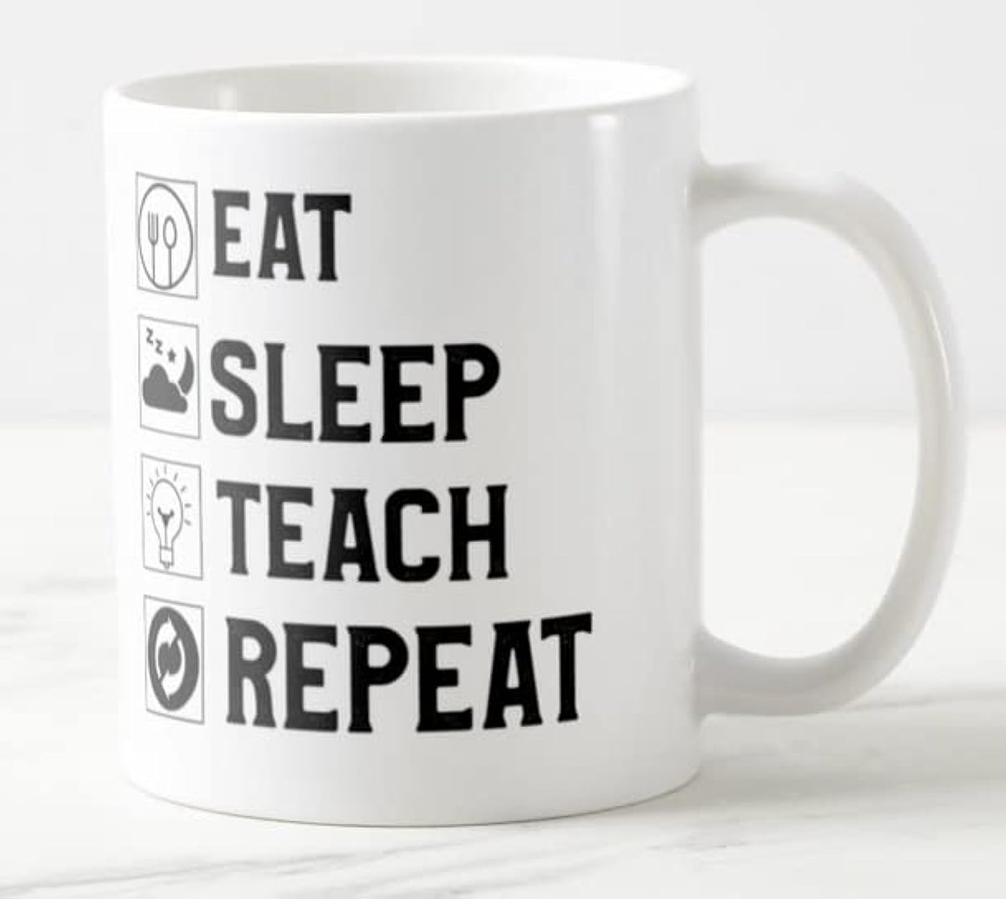 Vixar Teacher Mug Eat Sleep Teach Repeat 11oz Coloured Mug Cup Tea Coffee Ideal for Teacher Gift from Kids end of Year School
