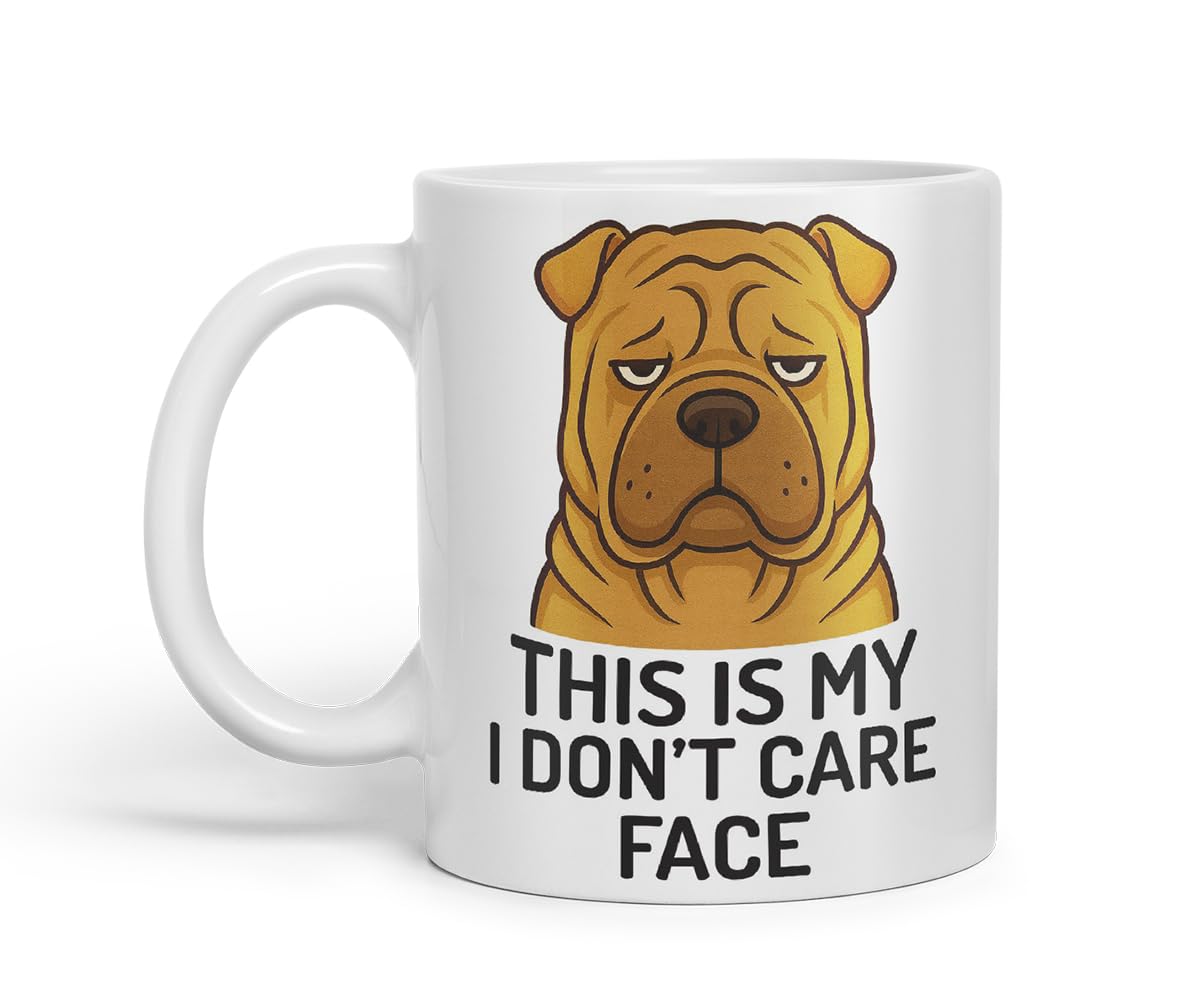 Vixar This is My I Don't Care Face Shar Pei Dog Mug – Coloured Ceramic Mug Cup Gift, 11oz (Black)