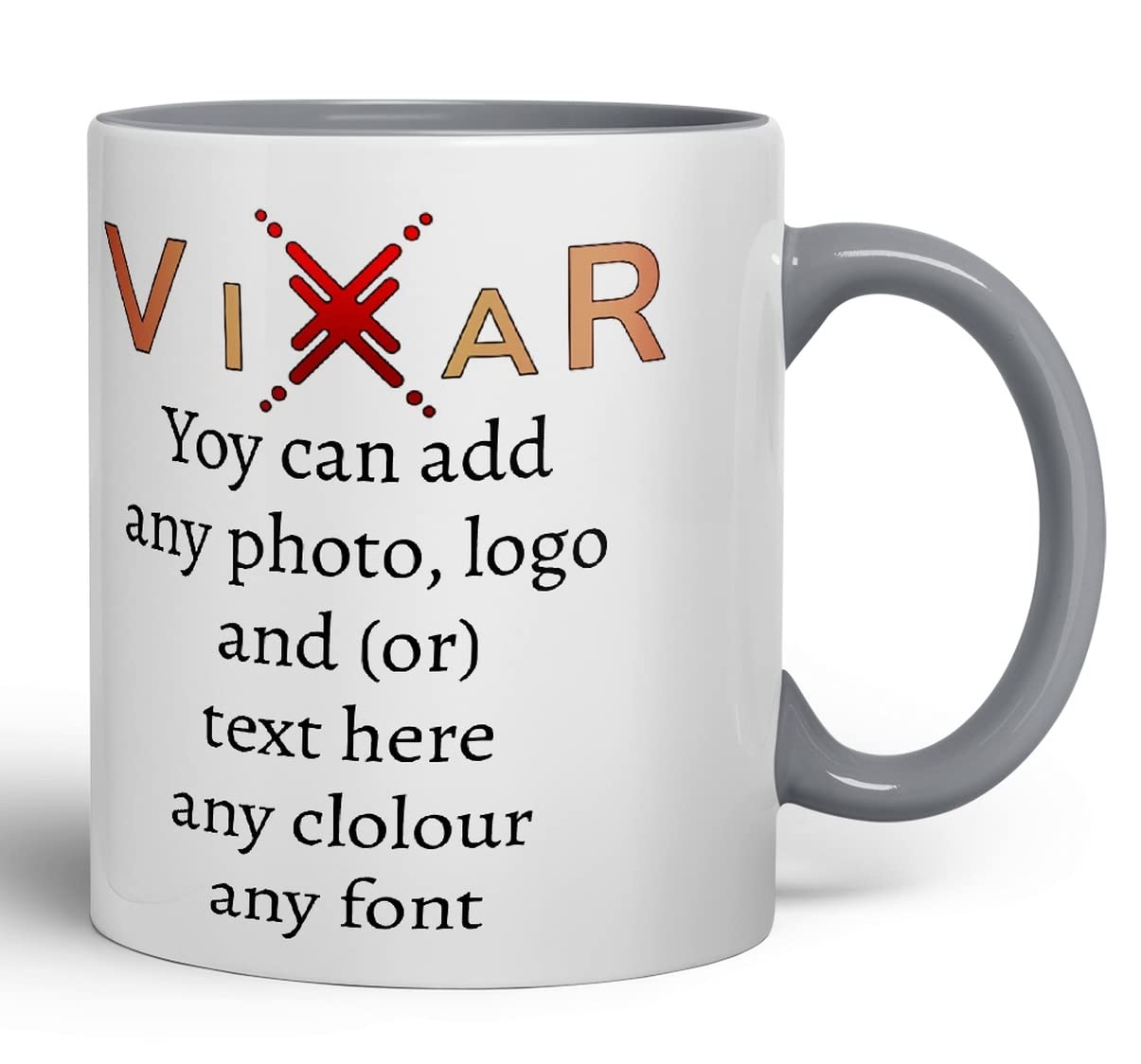 Vixar Personalised 2 Mug Cup with Your Photo Text Coloured Inside and Handle 11oz Gift customised Custom Bulk Also (Copy)