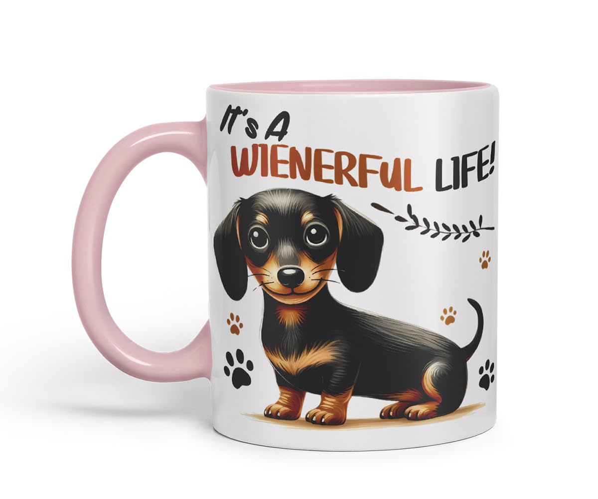 Vixar It’s A Wienerful Life Dachshund Dog Mug – Coloured Ceramic Mug Cup Gift, 11oz (Black)