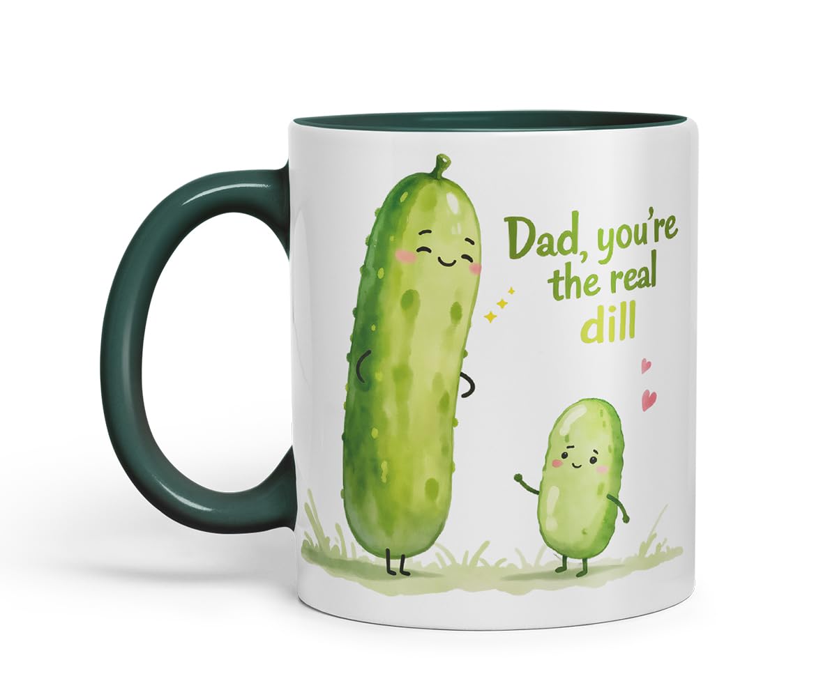 Vixar Dad You're The Real Dill Funny Pickle Pun Father's Day Mug – Coloured Mug Cup Gift, 11oz (Black)