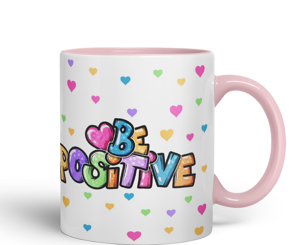 Vixar Be Positive herts Joke sarkasm Ceramic Coloured Mug Cup for Tea Coffee Hot Brew 330ml 11Oz Gift