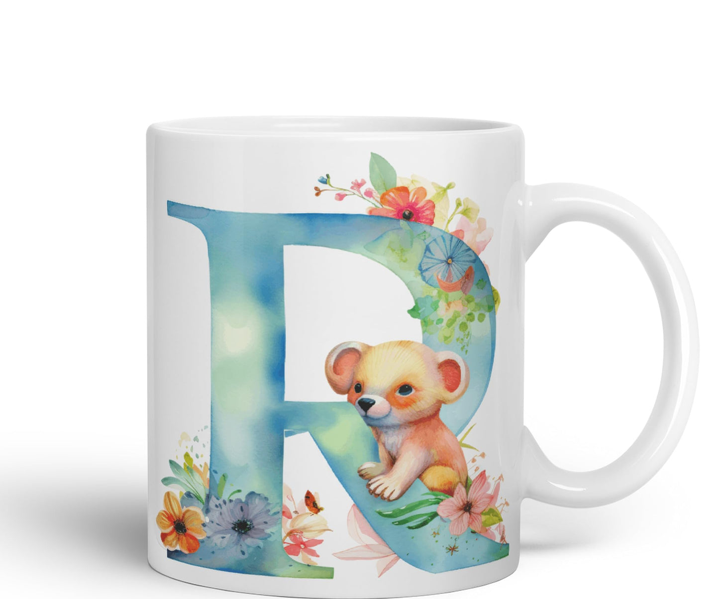 Letter R mug, Animals Alphabet Letter R Monogram animal for kids Ceramic Coloured Mug Cup for Tea Coffee Hot brew 330ml 11Oz Gift