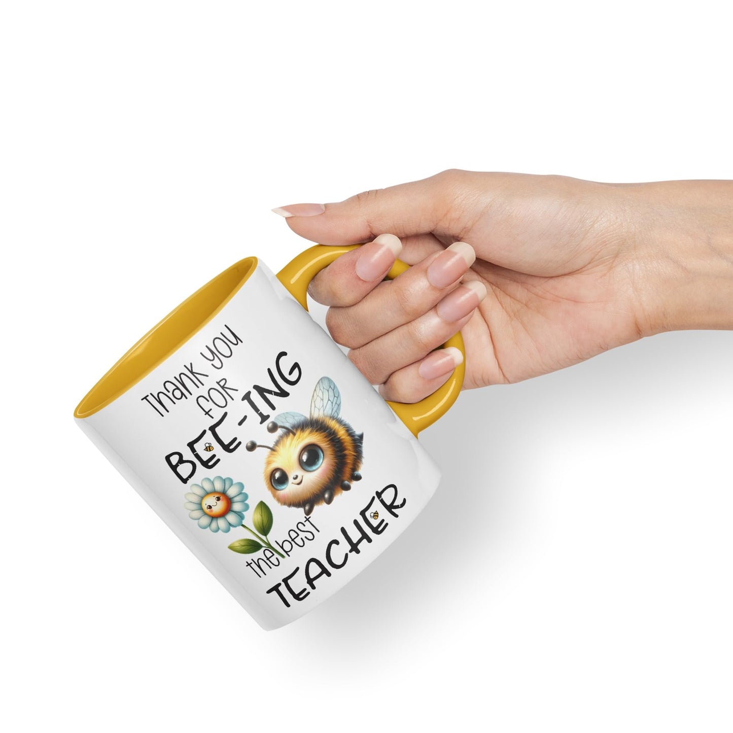 Teacher Thank You for Bee-ing The best teacher Ceramic Coloured Mug Cup for Tea Coffee Hot brew 330ml 11Oz