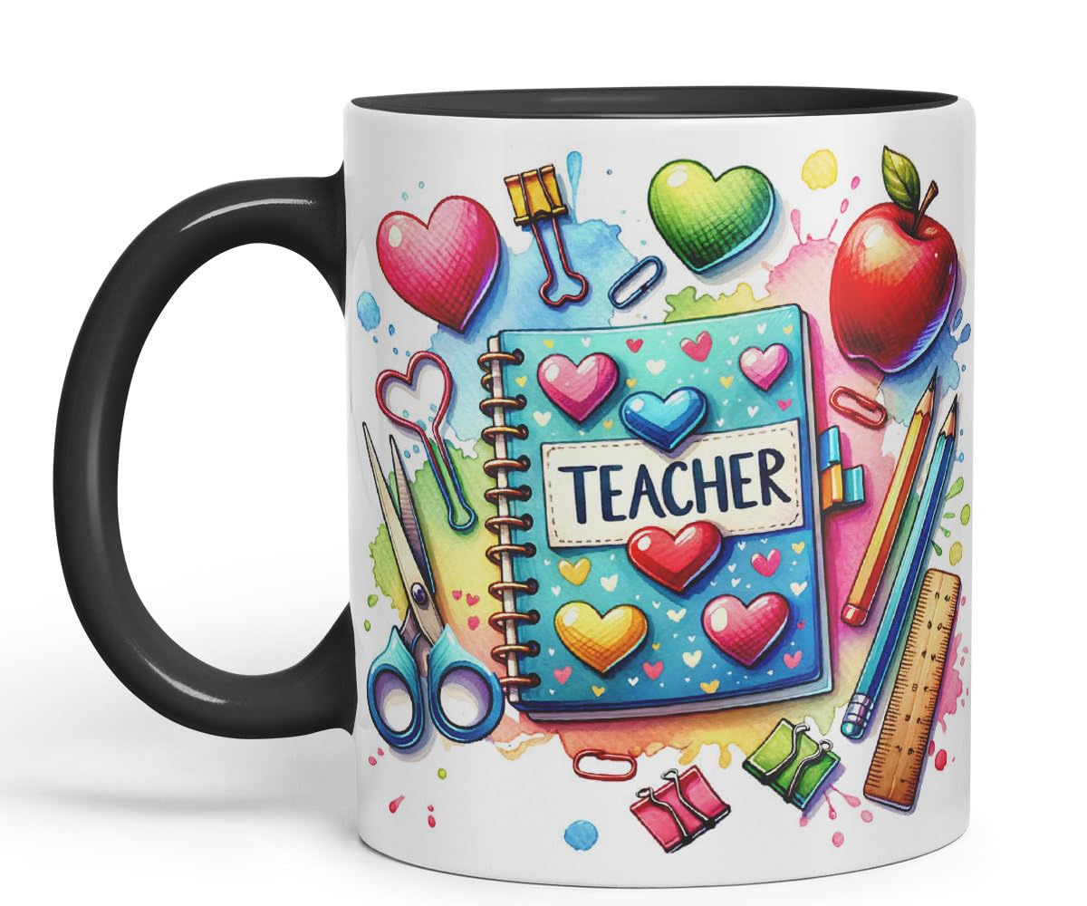 Vixar Teacher Mug Thank You, End of School Gift Ceramic Coloured Mug Cup for Tea Coffee Hot Brew 330ml 11Oz Gift