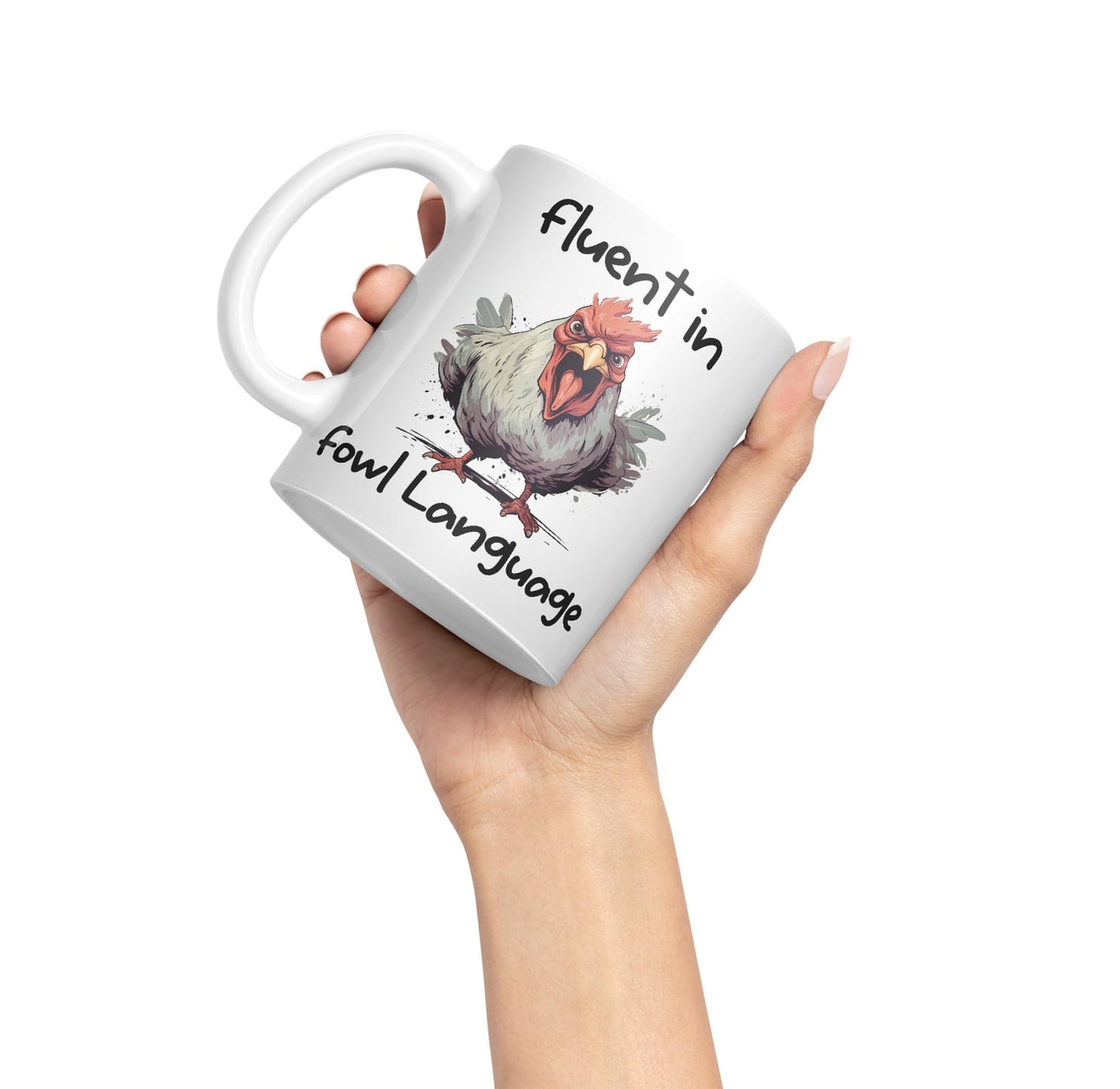 Fluent in Fowl Language Rooster cockerel Joke sarkasm Sarcastic Ceramic Coloured Mug Cup for Tea Coffee Hot Brew 330ml 11Oz Gift