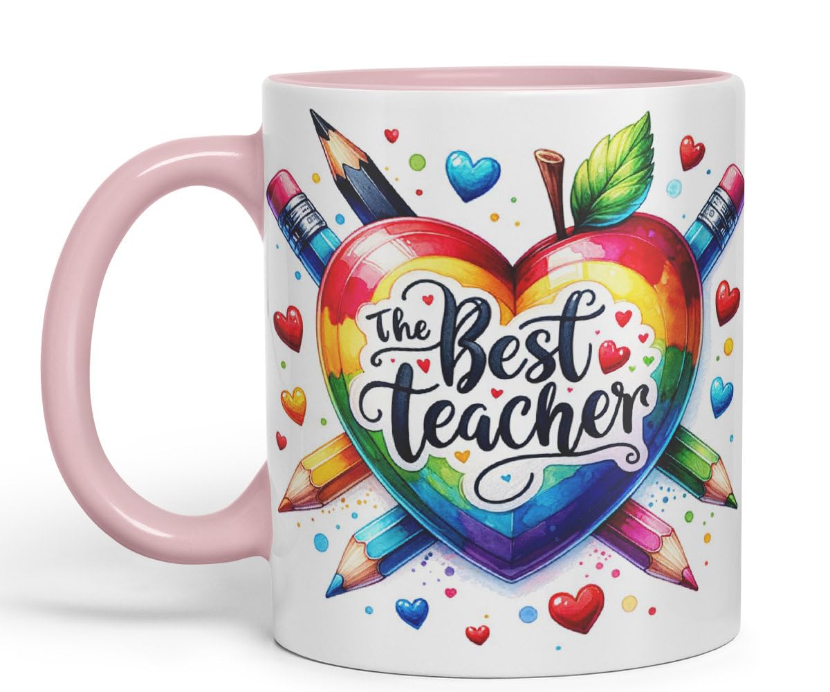 Vixar Best Teacher Mug Thank You, End of School Gift Ceramic Coloured Mug Cup for Tea Coffee Hot Brew 330ml 11Oz Gift BT2