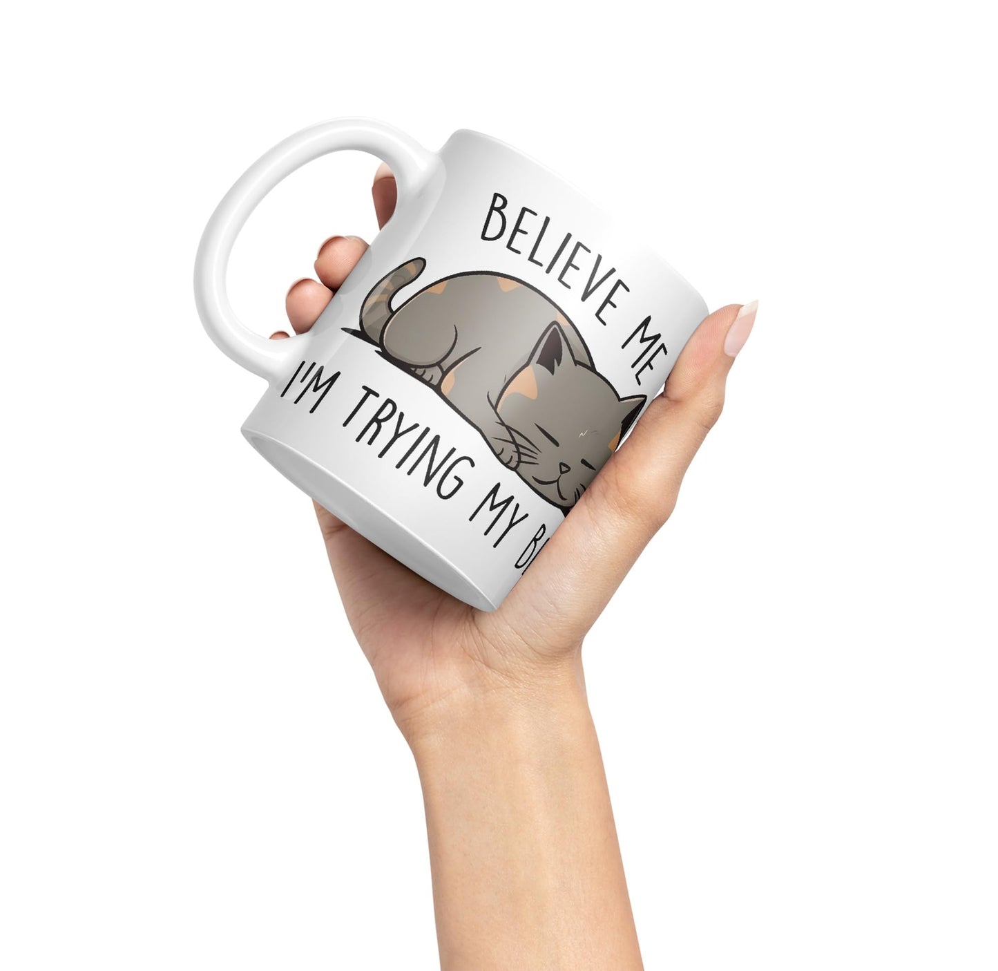 Vixar Belive Me I'm Trying My Best Cats Sarcastic Joke Ceramic Coloured Mug Cup for Tea Coffee Hot Brew 330ml 11oz