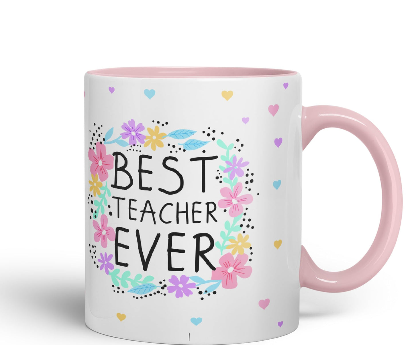 Vixar Best Teacher Ever Flowers, Ceramic 330 ml 11oz Coloured Mug Cup, Teacher Gift from Kids, School Gift, end of Year for Coffee Tea (T4)