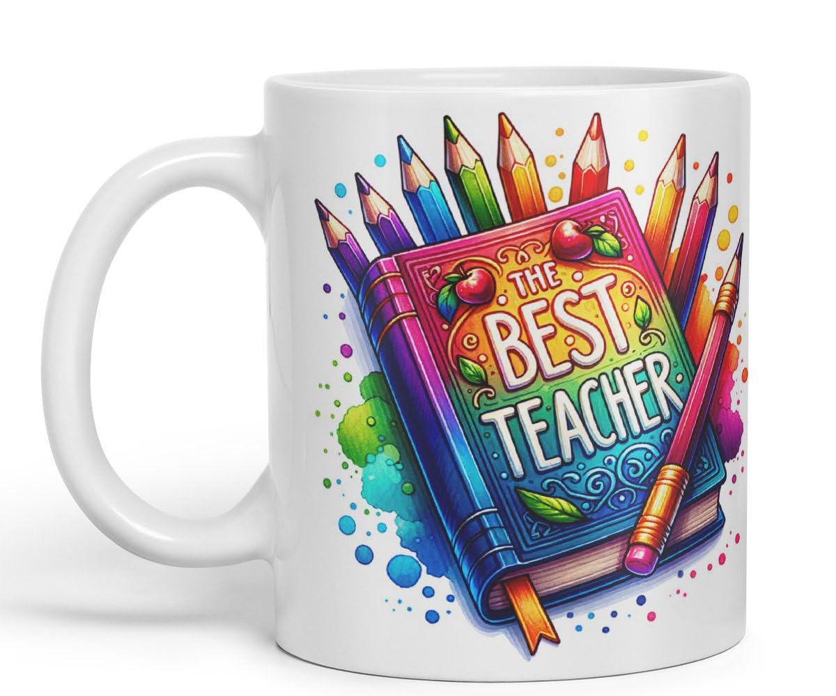 Vixar Best Teacher Mug Thank You, End of School Gift Ceramic Coloured Mug Cup for Tea Coffee Hot Brew 330ml 11Oz Gift BT1
