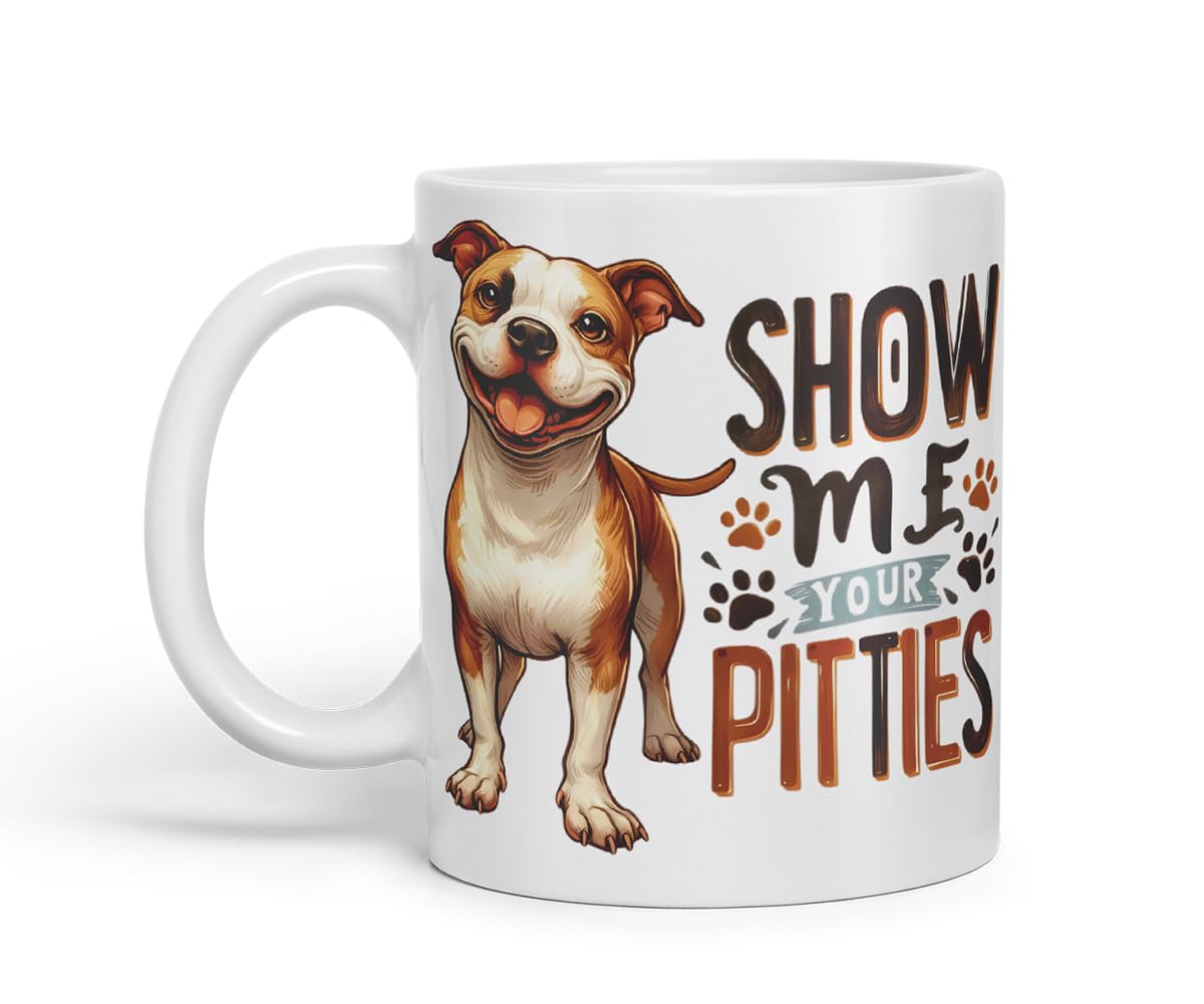 Vixar Show Me Your Pitties Pitbull Dog Mug – Coloured Ceramic Mug Cup Gift, 11oz (Black)