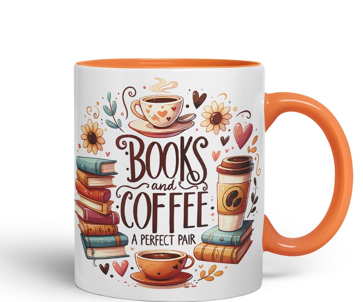 Books and Coffee A Perfect Pair Coloured Mug Cup for Readers 11oz (Black)