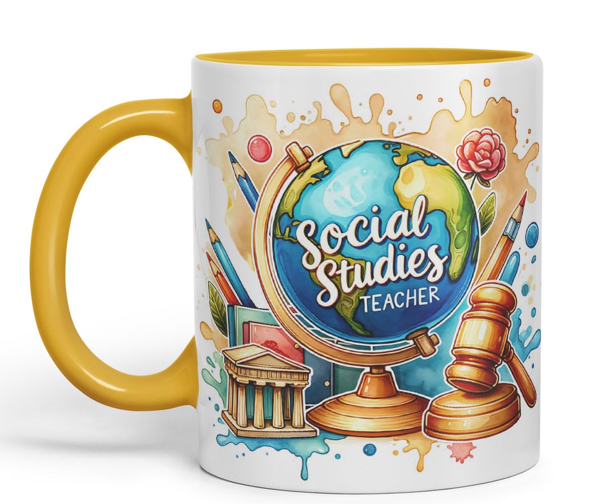 Vixar Social Studies Teacher Mug Thank You, End of School Gift Ceramic Coloured Mug Cup for Tea Coffee Hot Brew 330ml 11Oz Gift