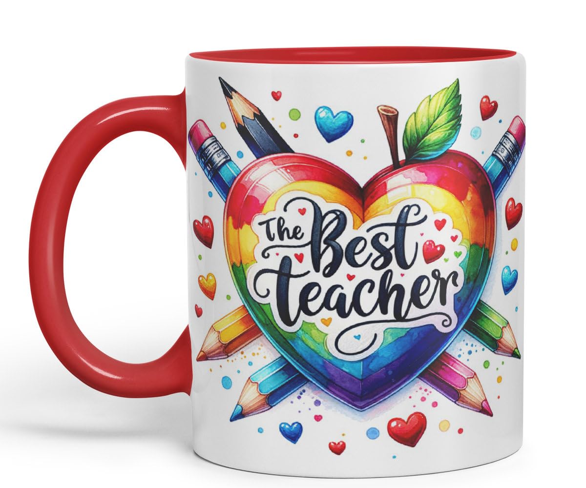 Vixar Best Teacher Mug Thank You, End of School Gift Ceramic Coloured Mug Cup for Tea Coffee Hot Brew 330ml 11Oz Gift BT2