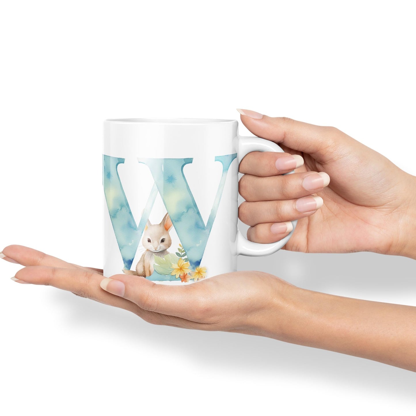 Letter W mug, Animals Alphabet Letter W Monogram animal for kids Ceramic Coloured Mug Cup for Tea Coffee Hot brew 330ml 11Oz Gift