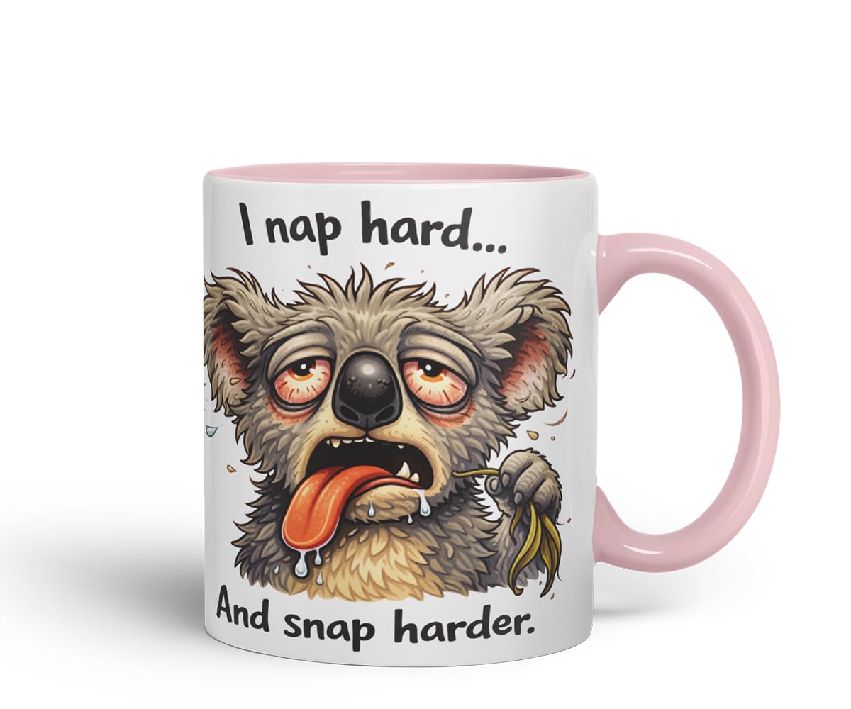 Vixar I Nap Hard and Snap Harder Funny Koala Mug – Coloured Ceramic Mug Cup Gift, 11oz (Black)