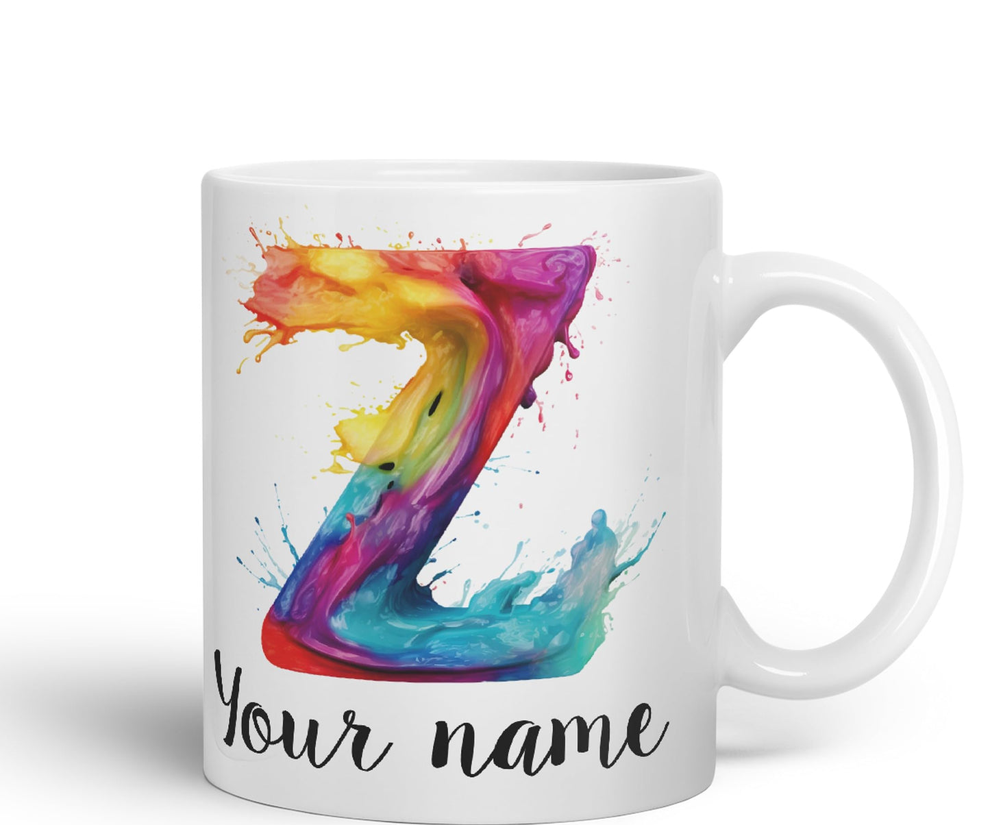 Personalised Letter Z mug, Alphabet cusomized custom Letter Z Monogram watercolour Ceramic Coloured Mug Cup for Tea Coffee Hot brew 330ml 11Oz Gift