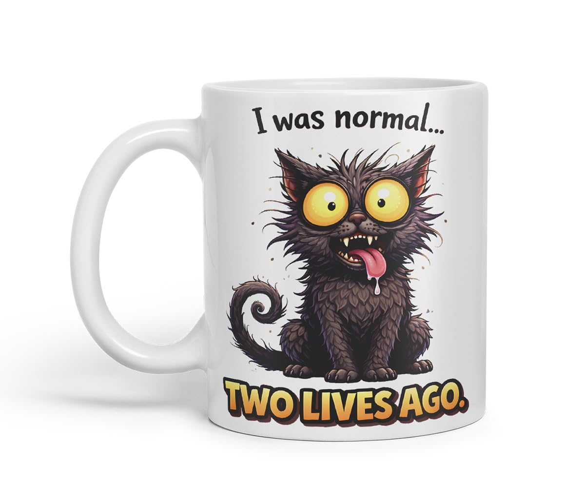 Vixar I was Normal Two Lives Ago Cat Coloured Ceramic Mug Cup Gift, 11oz (Black)