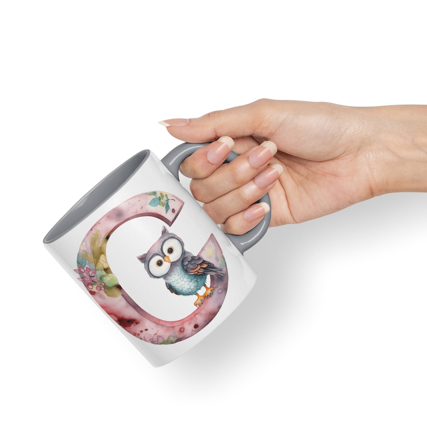 Letter C mug, Animals Alphabet Letter C Monogram animal for kids Ceramic Coloured Mug Cup for Tea Coffee Hot brew 330ml 11Oz Gift