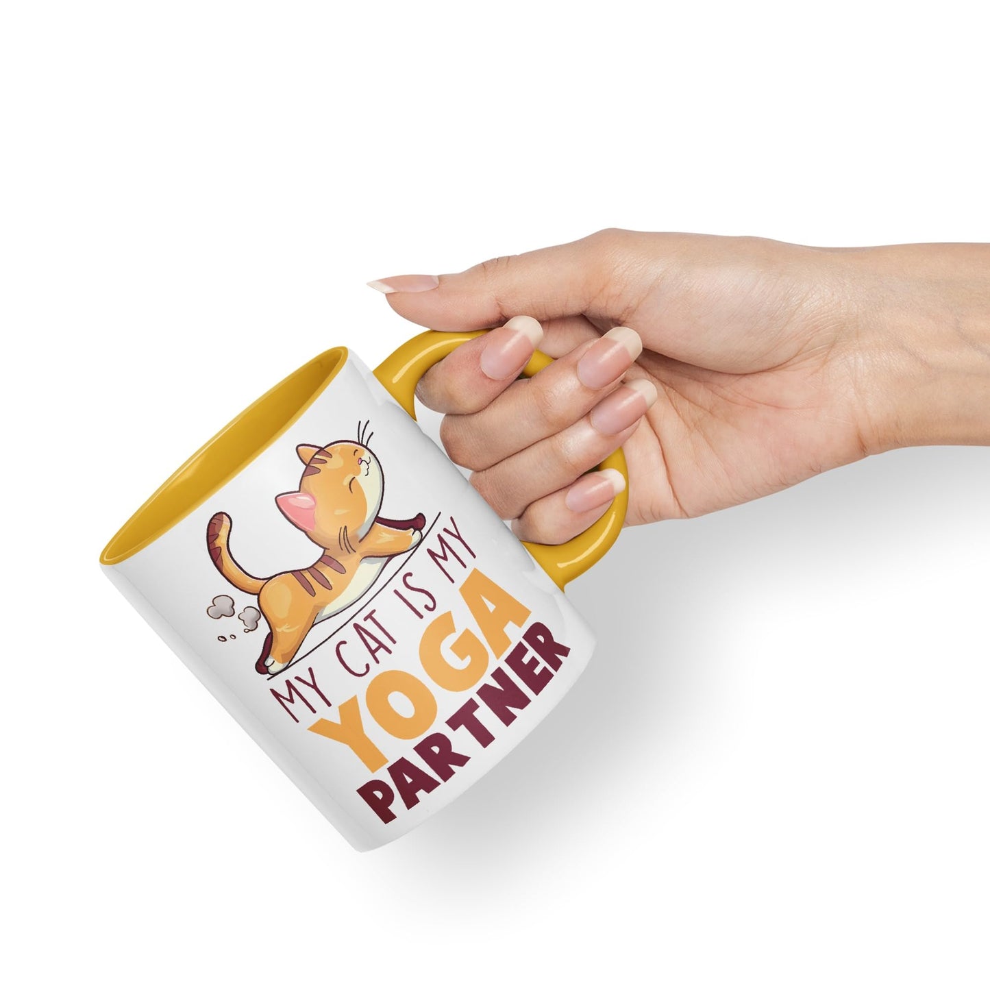 My cat is My Yoga Partner, cat Sarcastic Joke Ceramic Coloured Mug Cup for Tea Coffee Hot Brew 330ml 11Oz