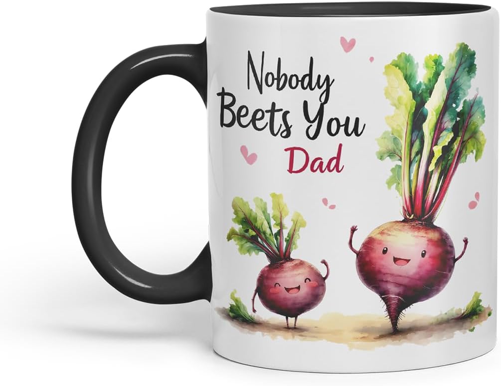 Vixar Nobody Beets You Dad Design – Funny Beetroot Father's Day Mug, Coloured Mug Cup Gift, 11oz (Black)