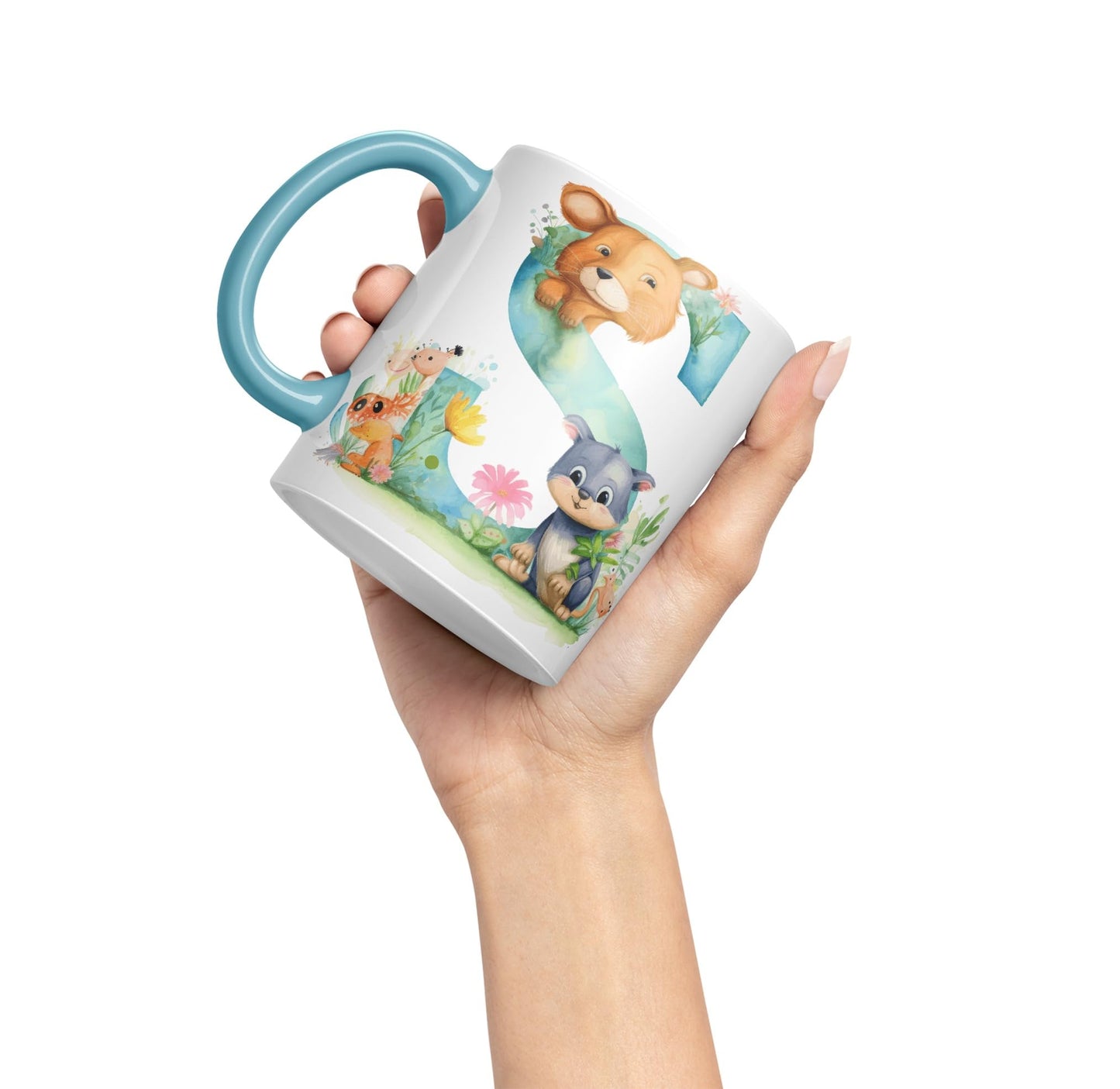 Letter S mug, Animals Alphabet Letter S Monogram animal for kids Ceramic Coloured Mug Cup for Tea Coffee Hot brew 330ml 11Oz Gift