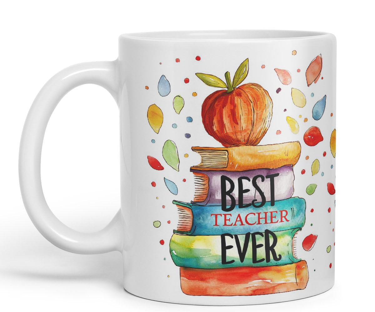 Vixar Best Teacher Mug Thank You, End of School Gift Ceramic Coloured Mug Cup for Tea Coffee Hot Brew 330ml 11Oz Gift Bta1