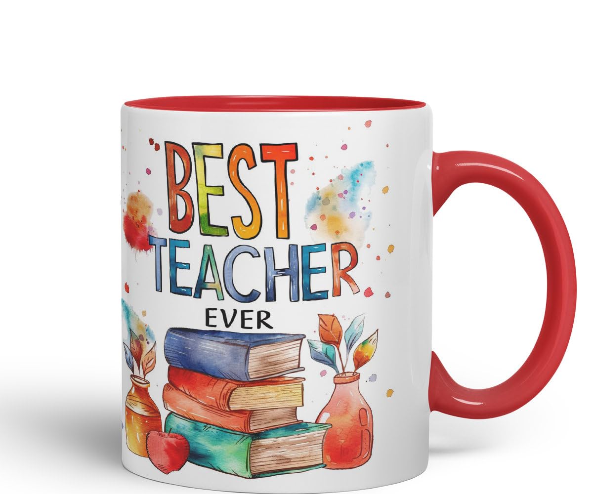 Vixar Best Teacher Mug Thank You, End of School Gift Ceramic Coloured Mug Cup for Tea Coffee Hot Brew 330ml 11Oz Gift Bta2