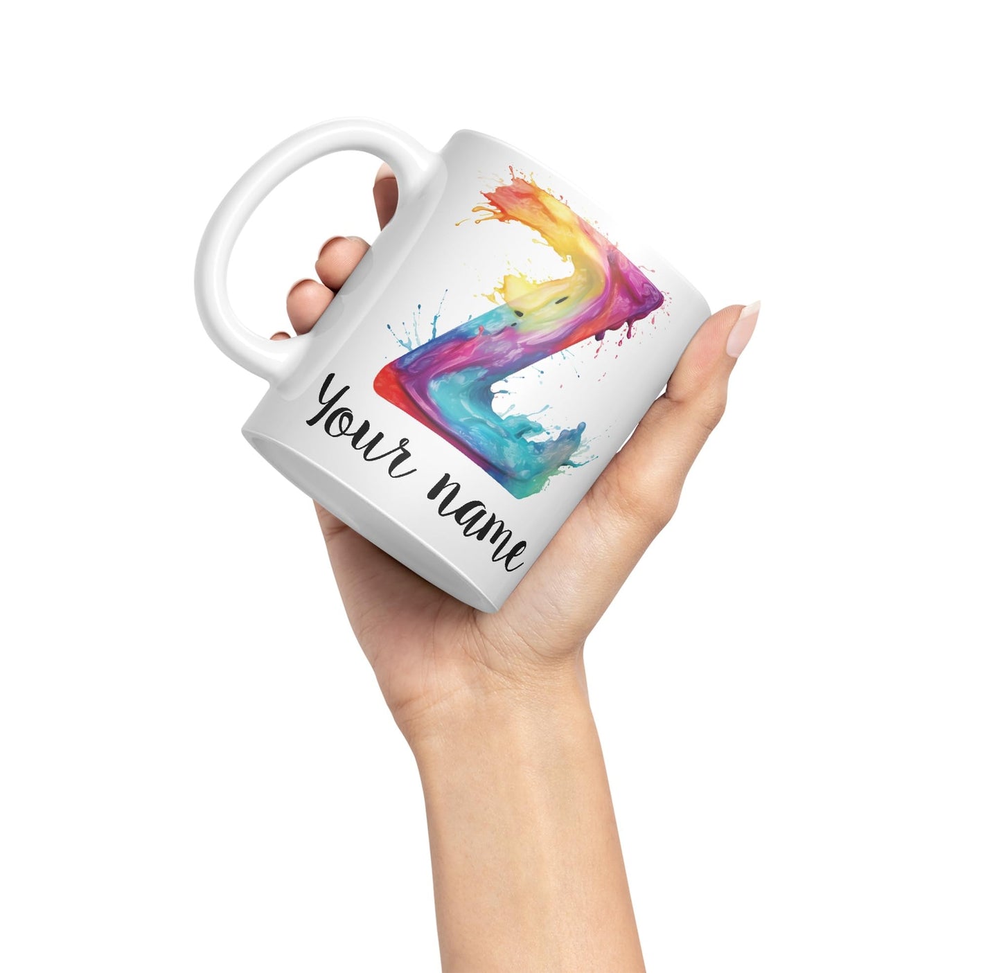 Personalised Letter Z mug, Alphabet cusomized custom Letter Z Monogram watercolour Ceramic Coloured Mug Cup for Tea Coffee Hot brew 330ml 11Oz Gift