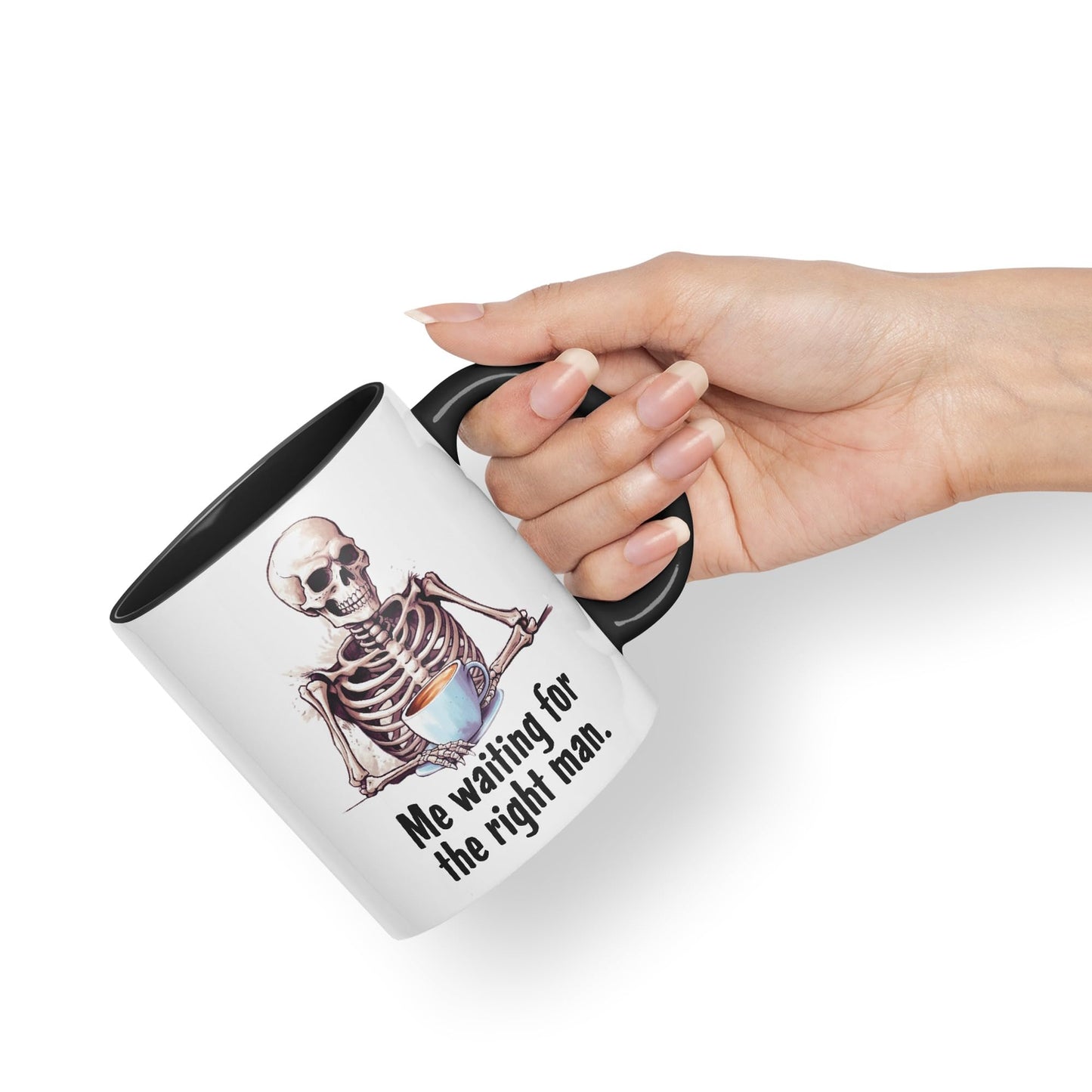 Me Waiting for The Right Man, Sarcastic Joke Ceramic Coloured Mug Cup for Tea Coffee Hot Brew 330ml 11 Oz Gift