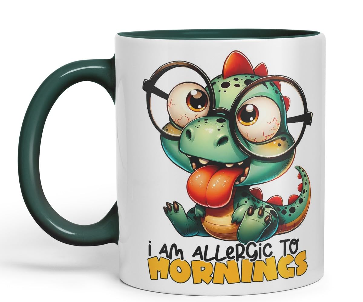 Vixar I Am Allergic to Mornings Coloured Ceramic Mug Cup 11oz Funny Sarcastic Gift (Black)