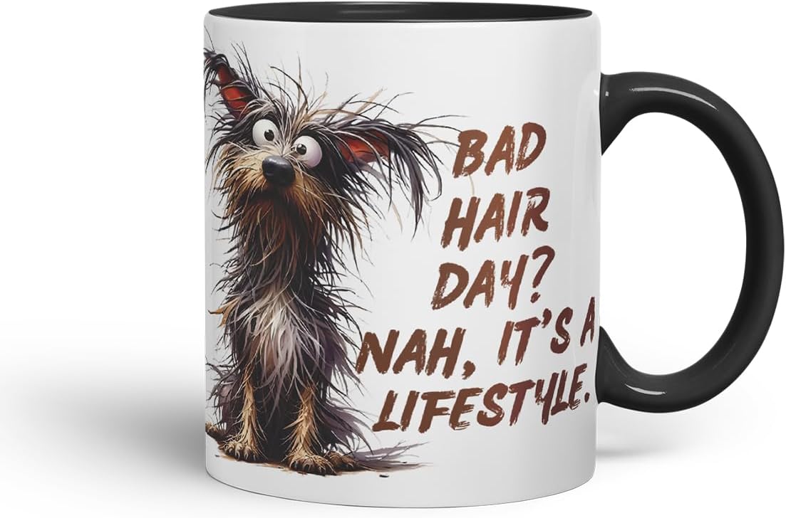 Vixar Bad Hair Day Nah It's A Lifestyle Funny Dog – Coloured Ceramic Mug Cup Gift, 11oz (Black)