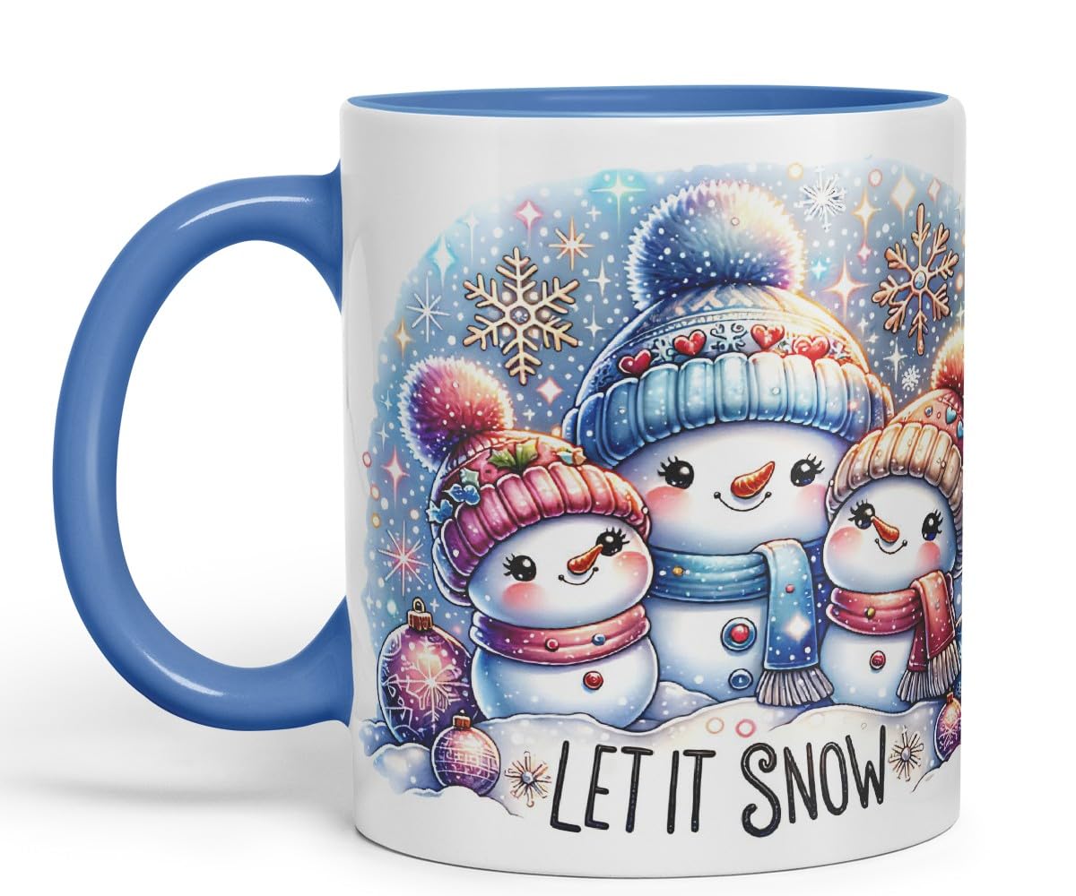 Vixar Let It Snow Cute Snowman Family Coloured Mug Cup Christmas Winter Gift 11oz (Black)