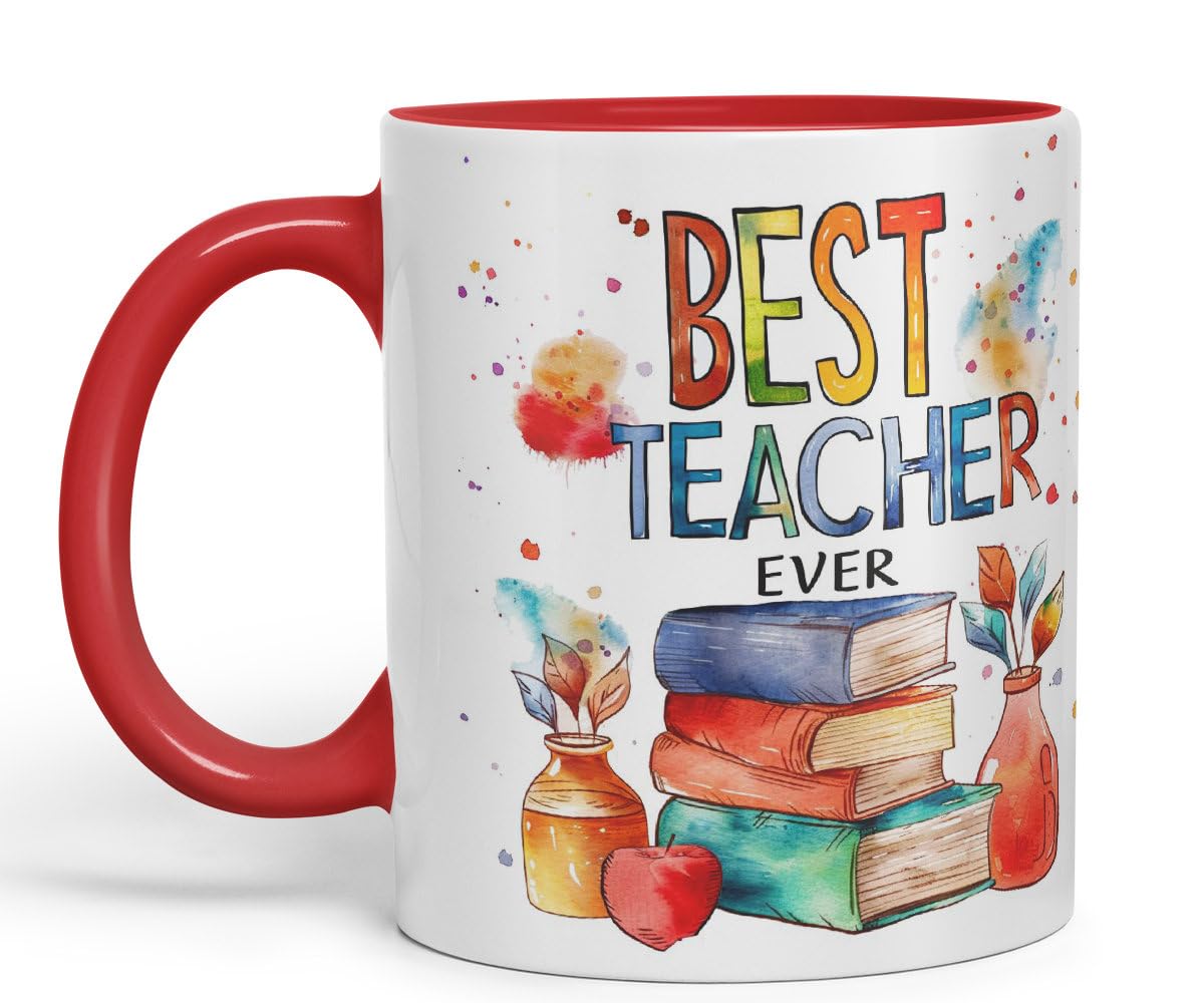 Vixar Best Teacher Mug Thank You, End of School Gift Ceramic Coloured Mug Cup for Tea Coffee Hot Brew 330ml 11Oz Gift Bta2