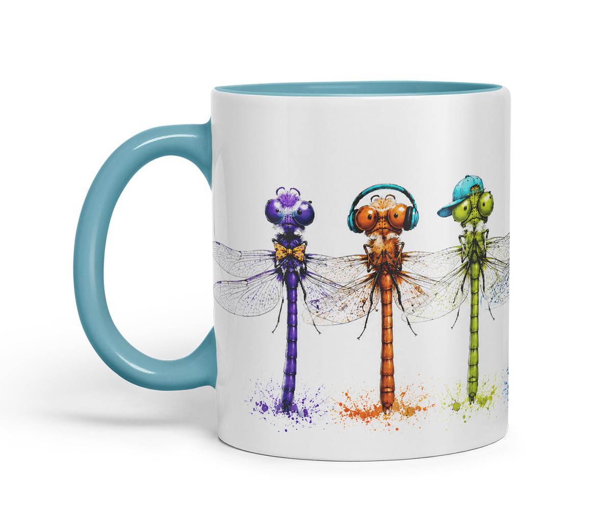 Vixar Dragonfly Mug – Cute Dragonfly Animal Coloured Ceramic Mug Cup Gift, 11oz (Black)