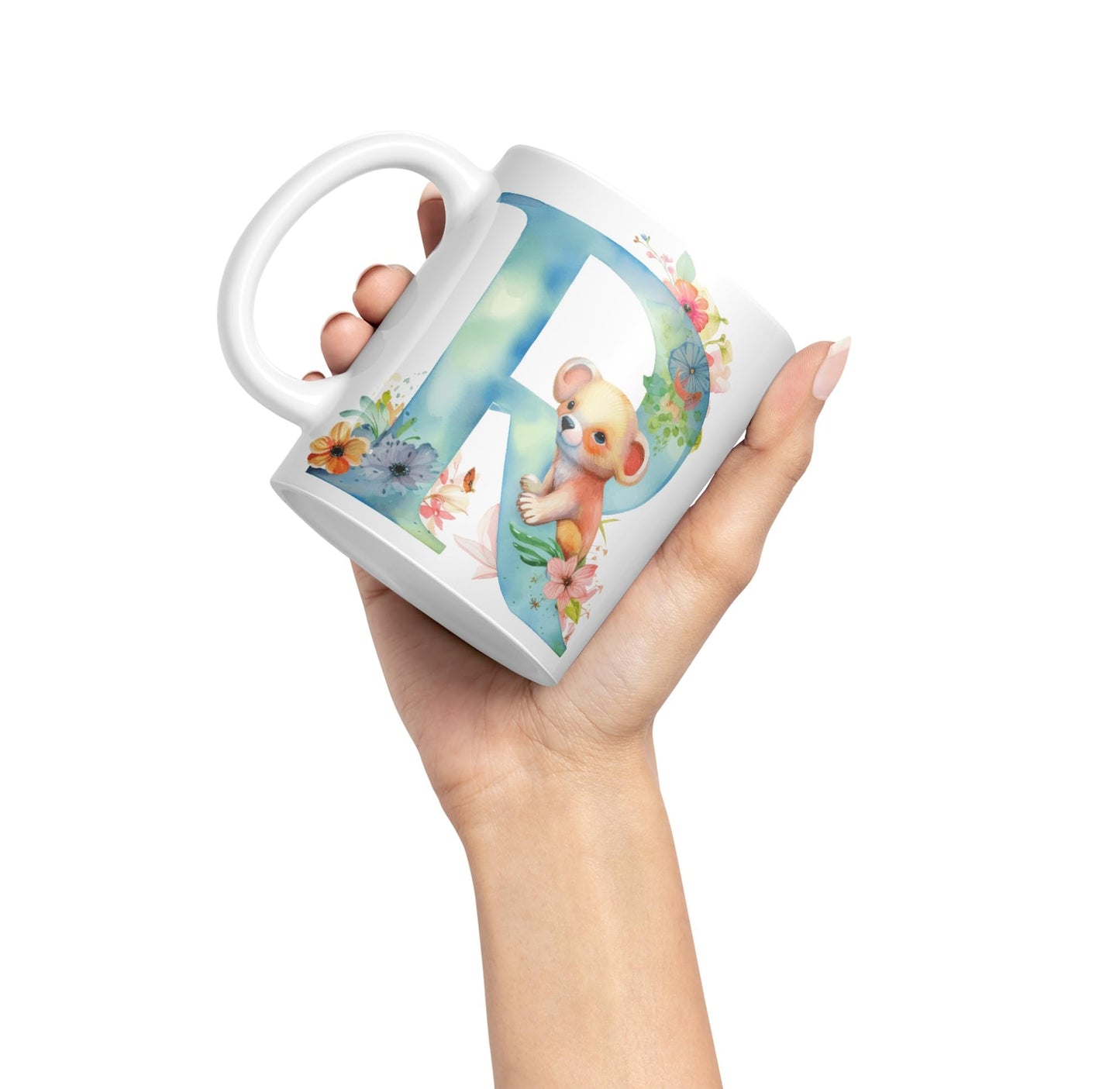 Letter R mug, Animals Alphabet Letter R Monogram animal for kids Ceramic Coloured Mug Cup for Tea Coffee Hot brew 330ml 11Oz Gift