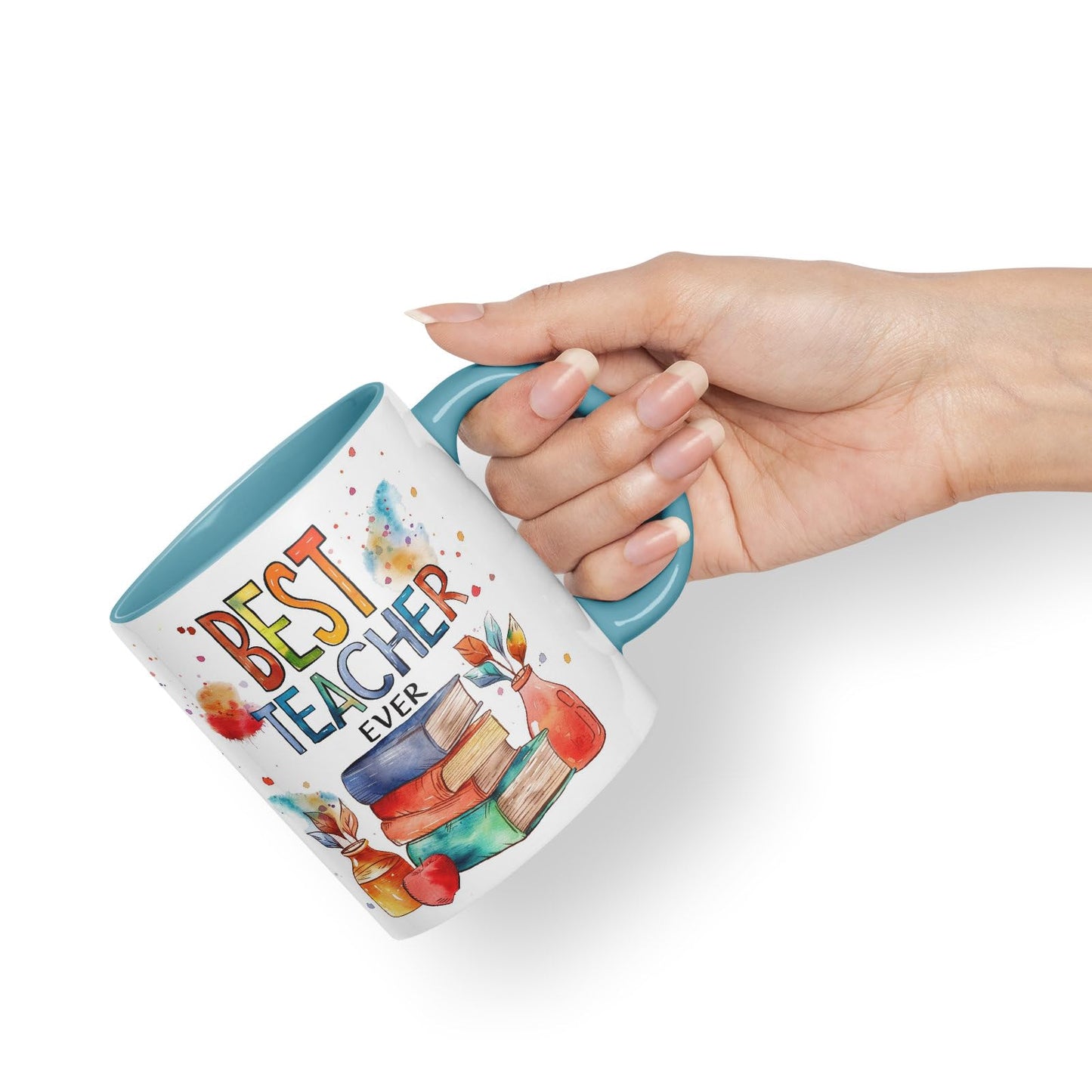 Vixar Best Teacher Mug Thank You, End of School Gift Ceramic Coloured Mug Cup for Tea Coffee Hot Brew 330ml 11Oz Gift Bta2