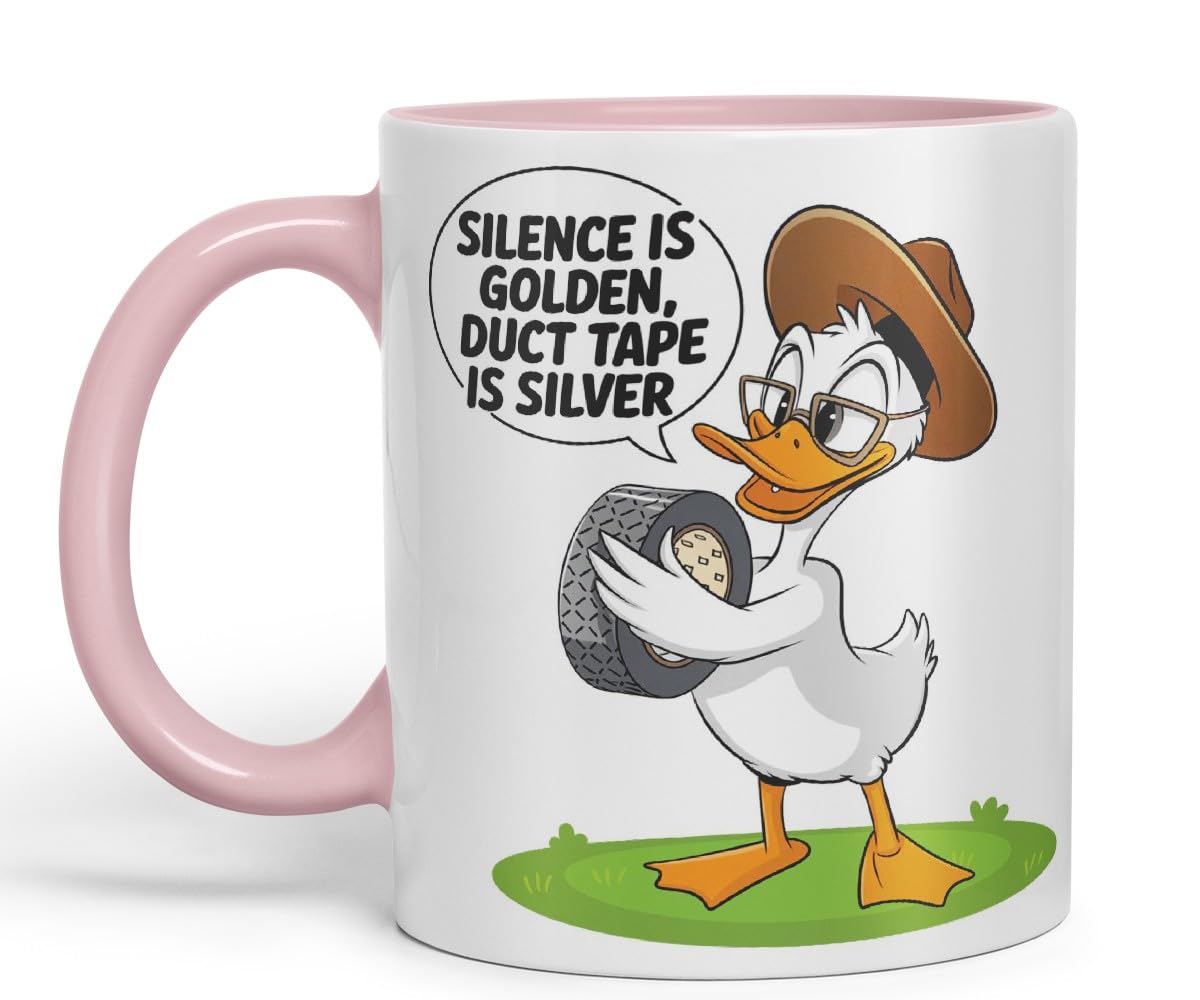Vixar Silence is Golden Duct Tape is Silver – Coloured Ceramic Mug Cup Gift, 11oz (Black)