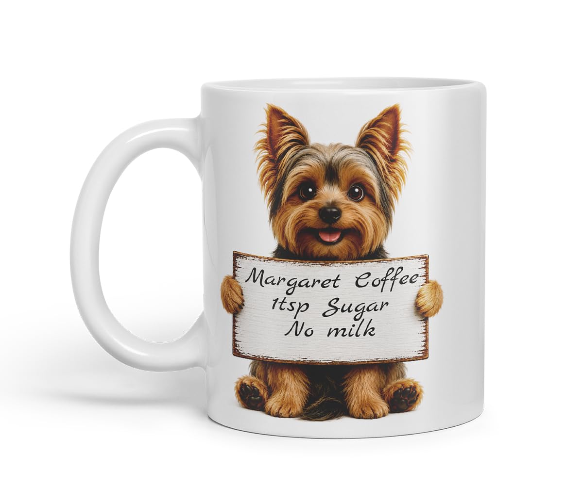 Vixar Personalised Yorkshire Terrier Dog Mug with Name or Custom Message – Cute Animal Coloured Ceramic Mug Cup Gift, 11oz (Black)