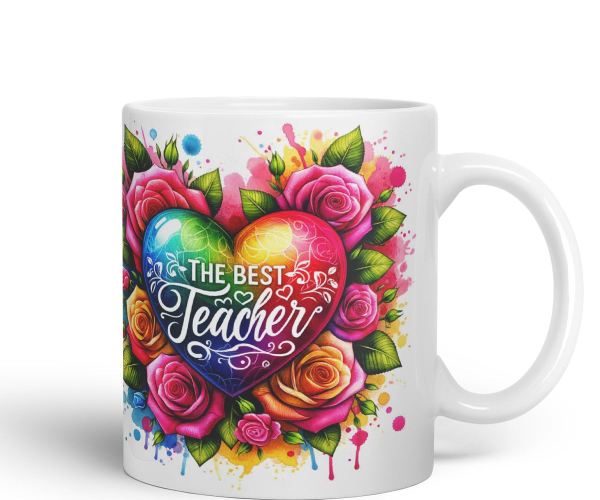 Vixar Best Teacher Mug Thank You, End of School Gift Ceramic Coloured Mug Cup for Tea Coffee Hot Brew 330ml 11Oz Gift BT3