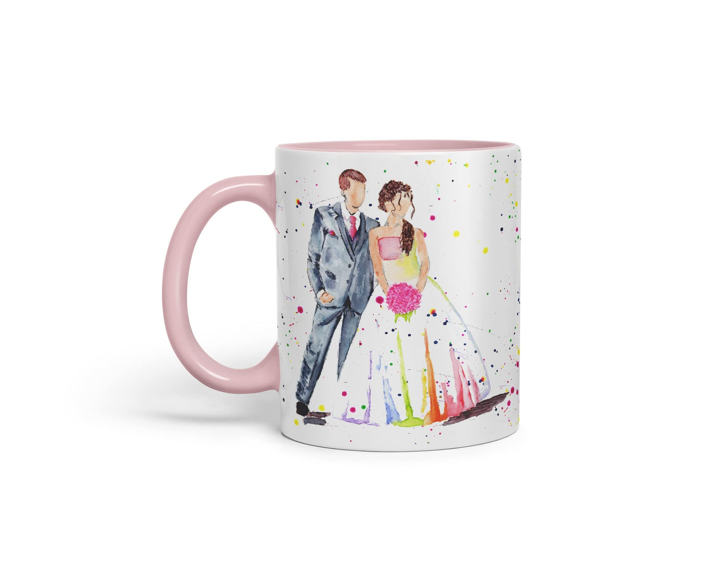 Vixar Wedding Mr and Mrs Bride and Groom Watercolour Art Coloured Mug Cup Gift Birthday Work Office Tea Coffee