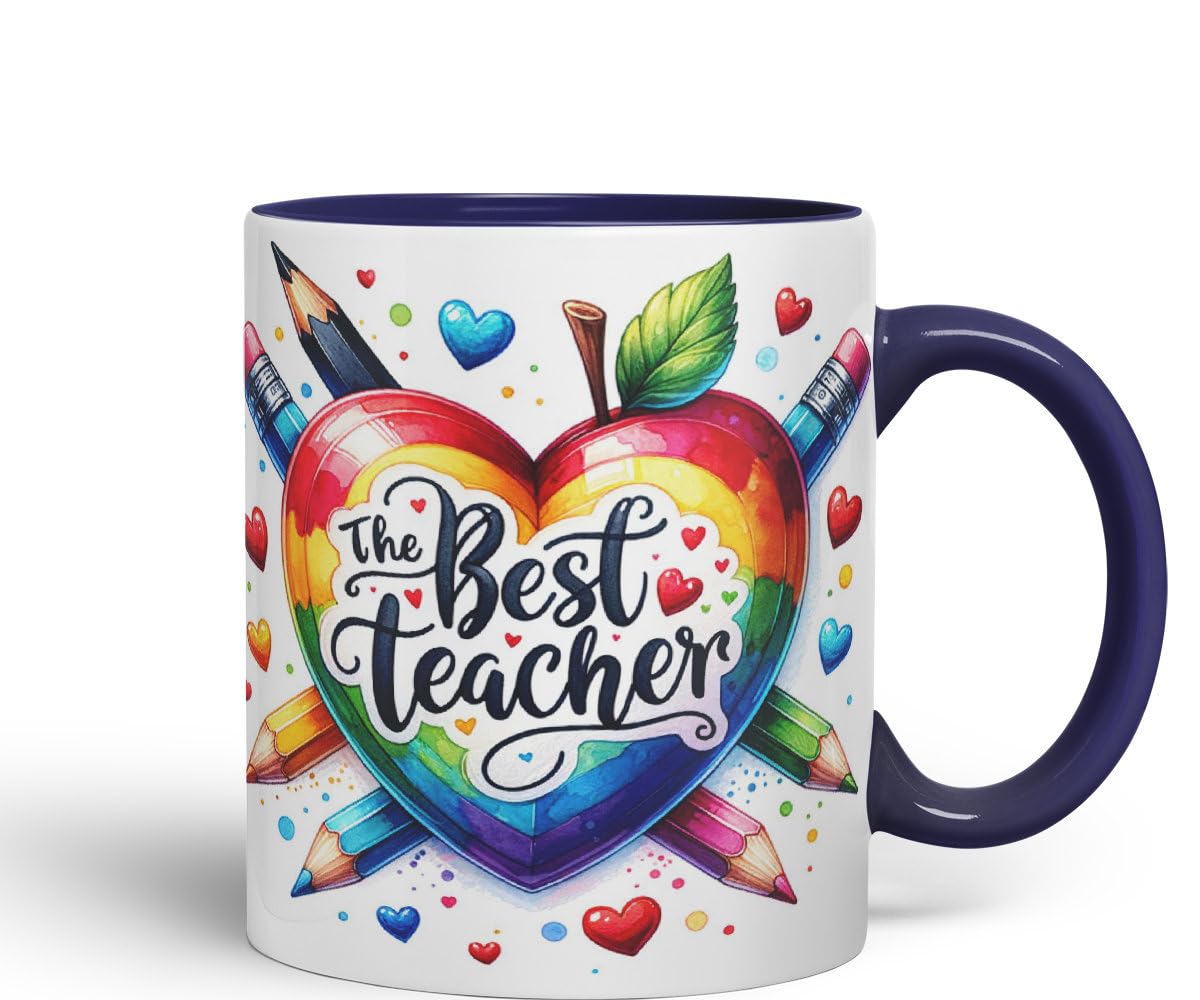 Vixar Best Teacher Mug Thank You, End of School Gift Ceramic Coloured Mug Cup for Tea Coffee Hot Brew 330ml 11Oz Gift BT2