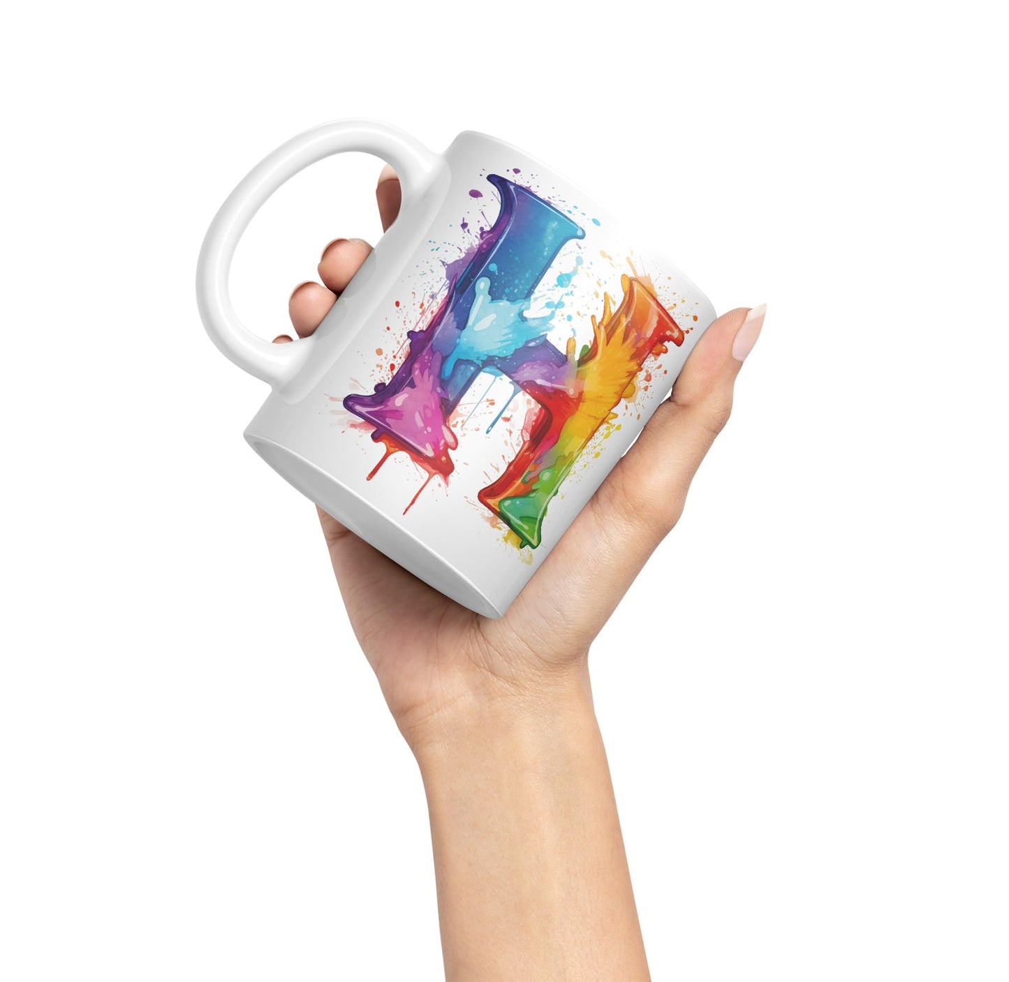 Letter H mug, Alphabet Letter H Monogram watercolour Ceramic Coloured Mug Cup for Tea Coffee Hot brew 330ml 11Oz Gift