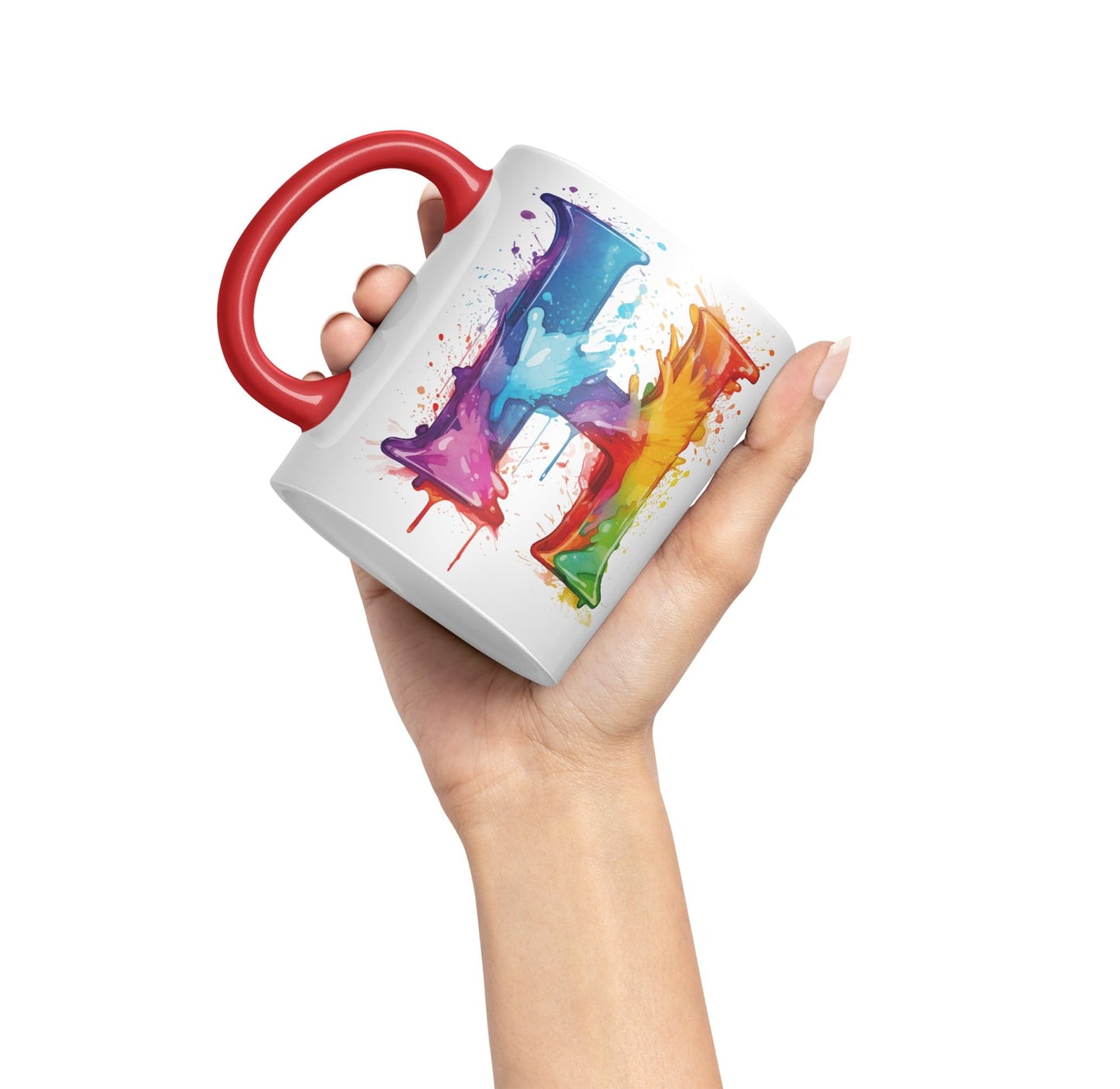 Letter H mug, Alphabet Letter H Monogram watercolour Ceramic Coloured Mug Cup for Tea Coffee Hot brew 330ml 11Oz Gift