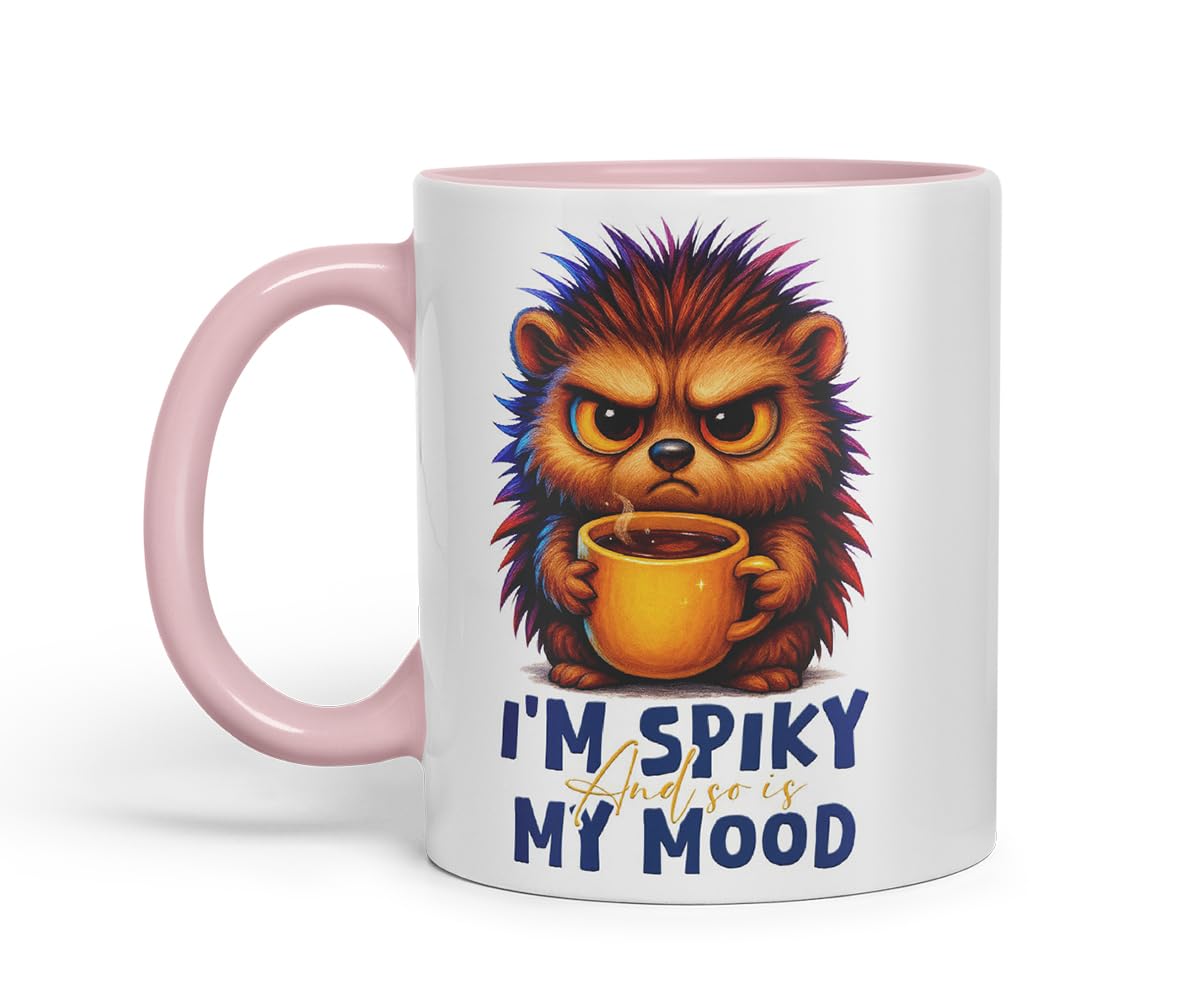 Vixar I'm Spiky and So is My Mood Funny Hedgehog Mug – Coloured Ceramic Mug Cup Gift, 11oz (Black)