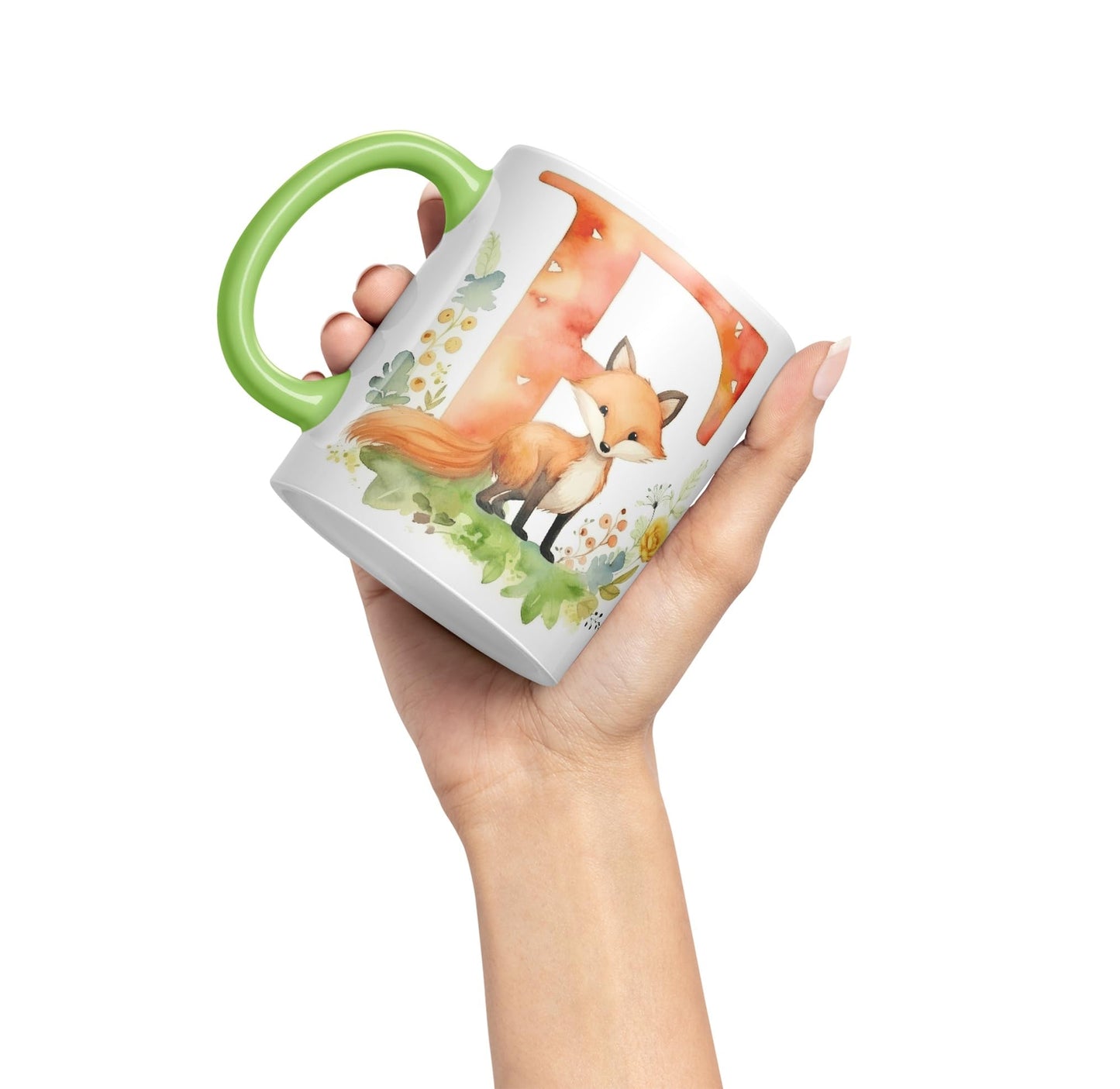 Letter F mug, Animals Alphabet Letter F Monogram animal for kids Ceramic Coloured Mug Cup for Tea Coffee Hot brew 330ml 11Oz Gift