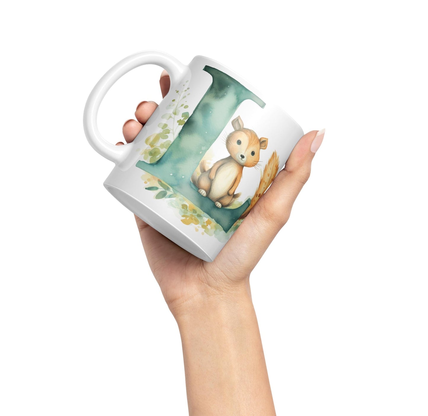 Letter L mug, Animals Alphabet Letter L Monogram animal for kids Ceramic Coloured Mug Cup for Tea Coffee Hot brew 330ml 11Oz Gift